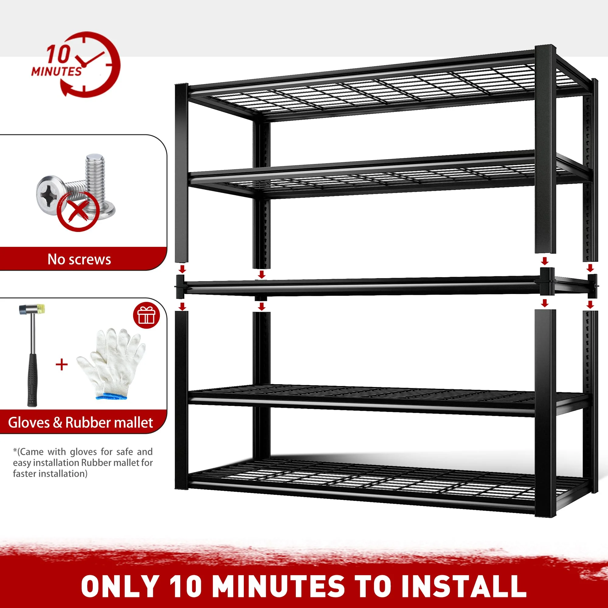 REIBII 48.2"W Garage Shelving Heavy Duty 3000LBS Storage Shelves Adjustable 5 Tier Metal Shelving,48.2''L X 24.5''W X 72''H - Image 19