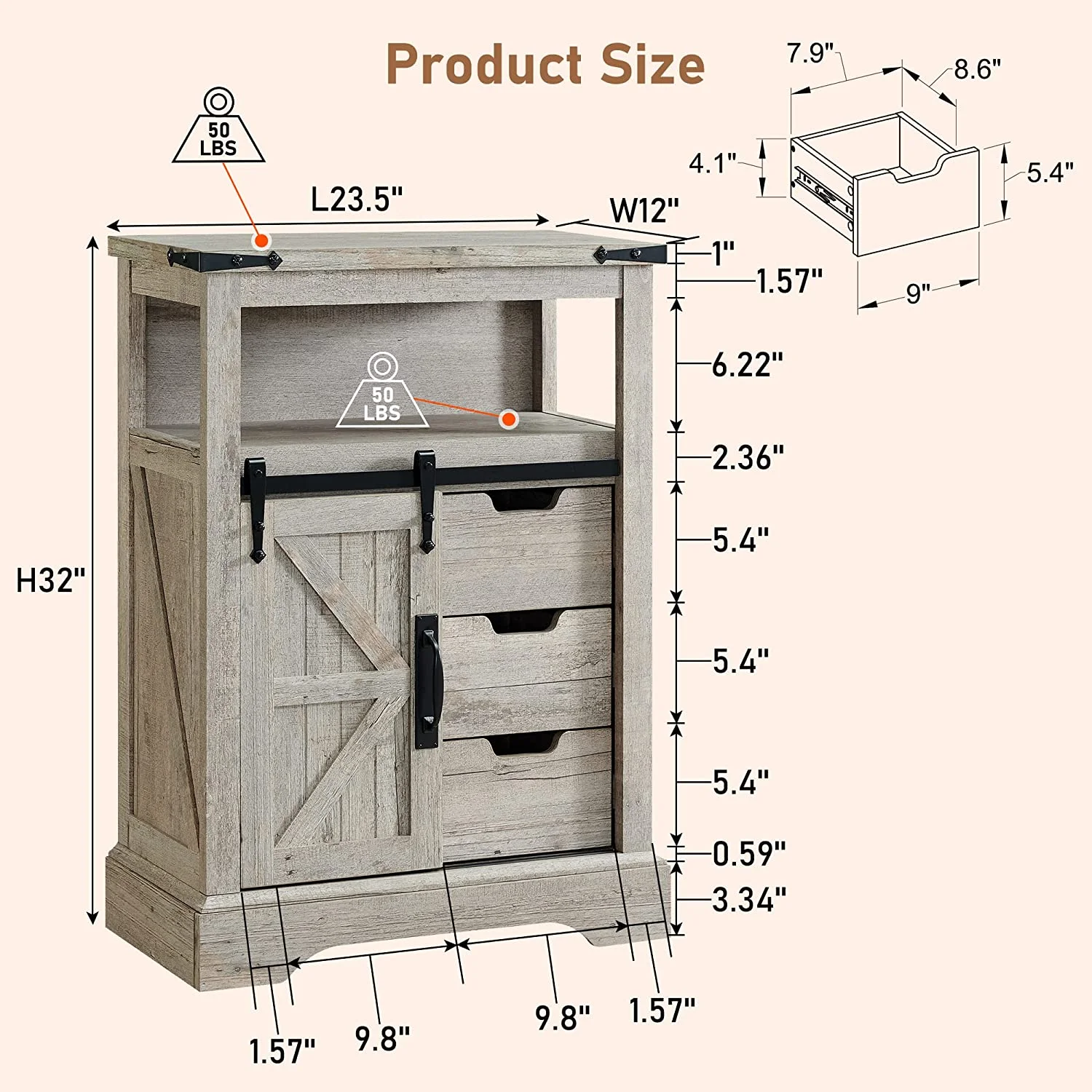 OKD Farmhouse Bathroom Storage Cabinet with 3 Drawers and Adjustable Shelves Wooden Rustic Accent Entryway Cupboard, Antique White - Image 21