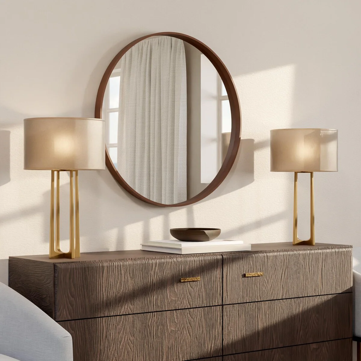 Classic Farmhouse Round Wall Mirror, Wooden Frame Decorative Accent Mirror for Living Room, Bedroom and Entryway - Image 37