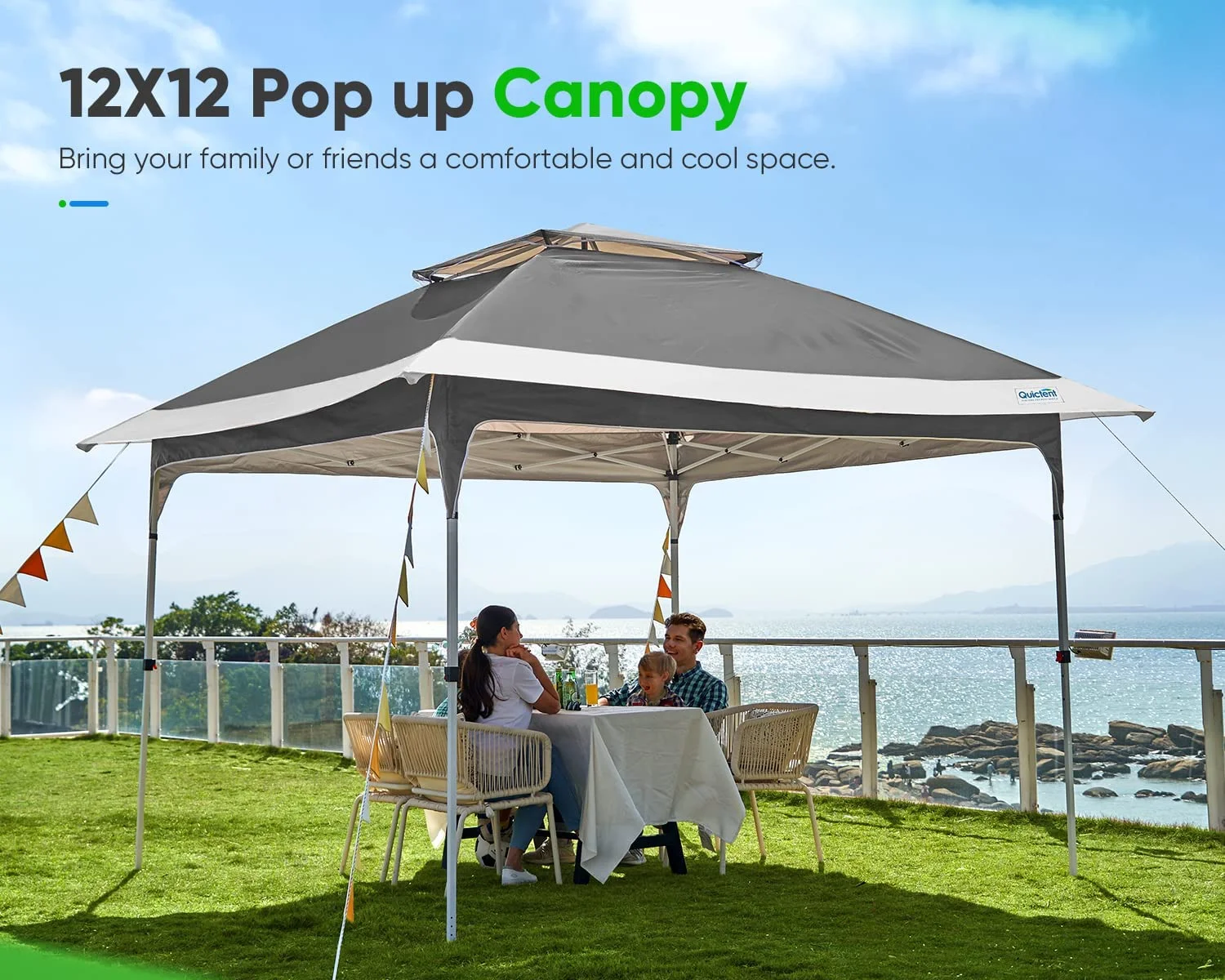 Quictent Pop up Canopy 12 x 12, One Person Set up Portable Instant Folding Shelter, Outdoor Canopy Tent with Extra Shade for Backyard, Patio, Party - Tan/Brown - Image 20