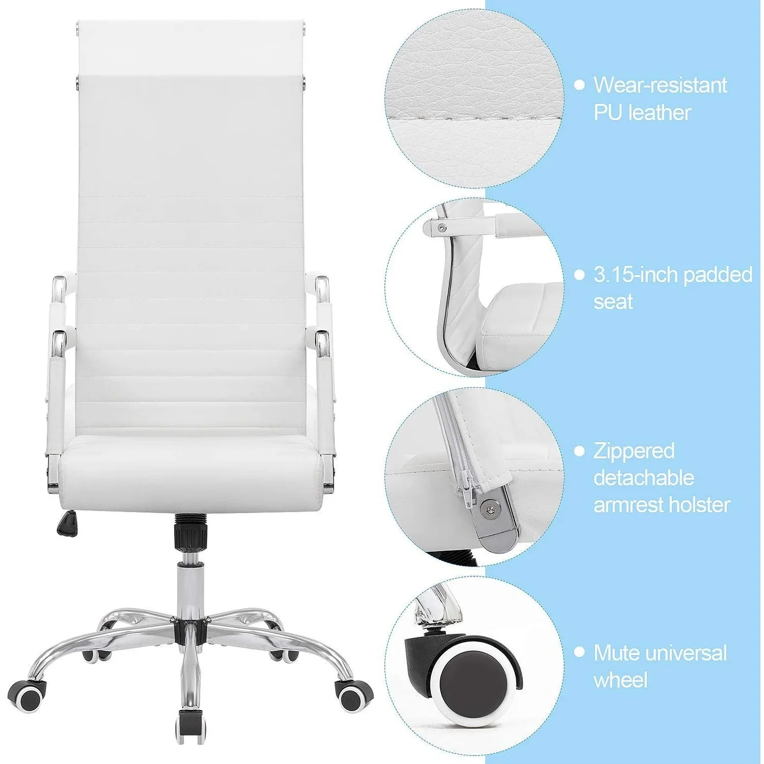 Ribbed High Back Office Chair, Ergonomic Conference Desk Chair for Home Office, Meeting Room and Workspace - Image 10