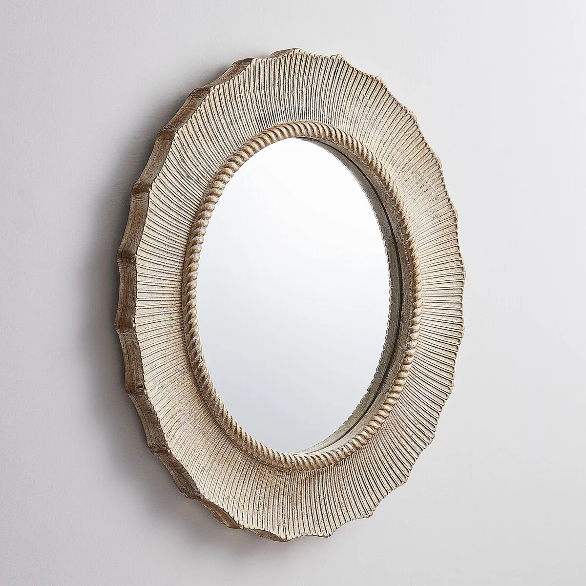 30 Inch Bohemian Beige Round Wood Bathroom Vanity Wall Mirror - Image 5