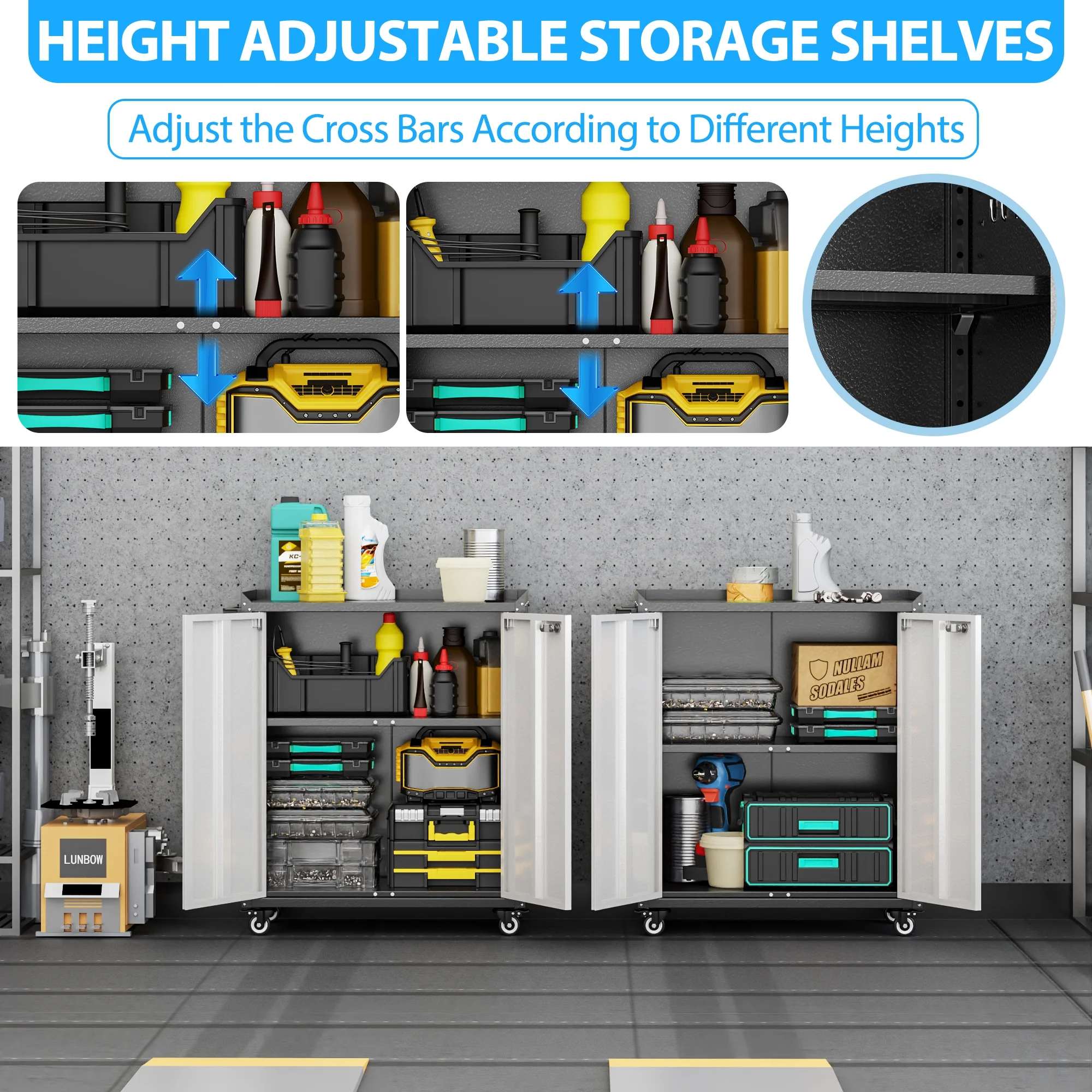 Gaeanet Rolling Tool Storage Cabinet with 5 Adjustable Shelves and Pegboard,Metal Garage Storage Cabinet with Wheels for Garage Home Office Utility Room,71" H-32" W-16" D,Required Assembly, Black - Image 34