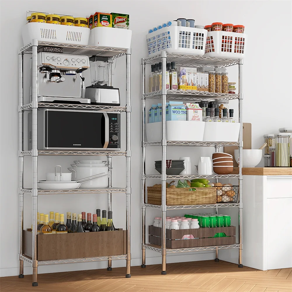 Tcbosik Heavy Duty Wire Shelving Unit, 4-Tier Adjustable DIY Metal Rack, Storage Organizer for Kitchen, Pantry, Garage, Silver - Image 6