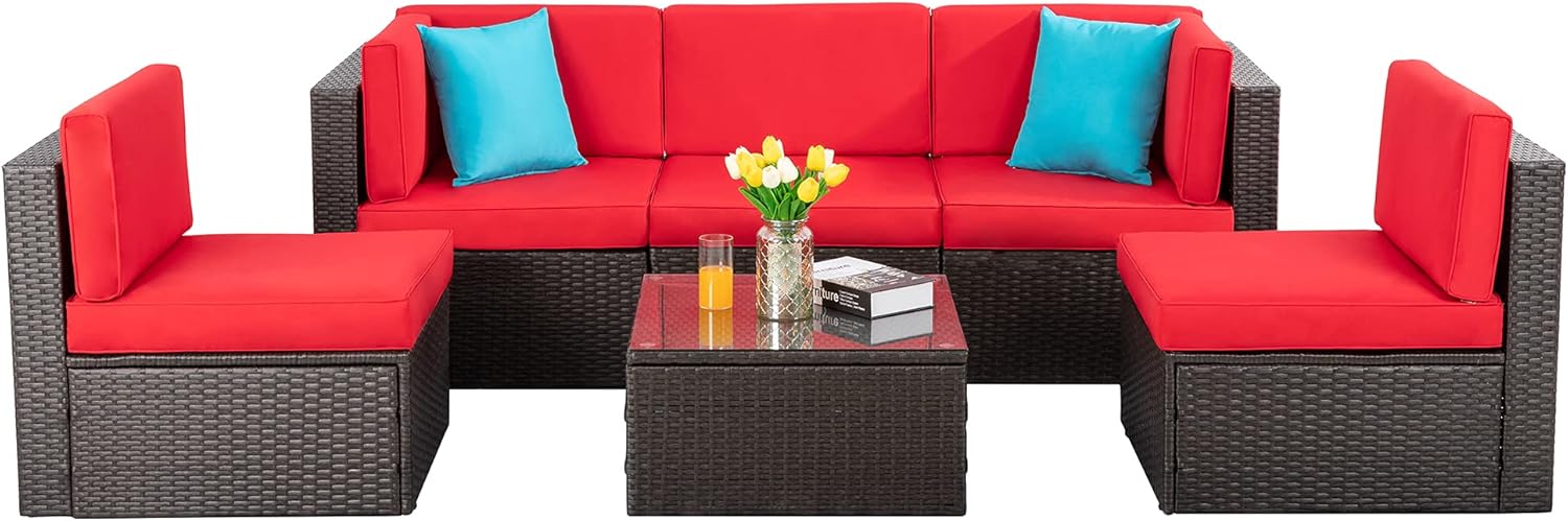 5-Piece All-Weather Patio Furniture Set with Ottoman, Outdoor Wicker Conversation Sofa Set with Cushions for Garden, Deck & Backyard - Image 47