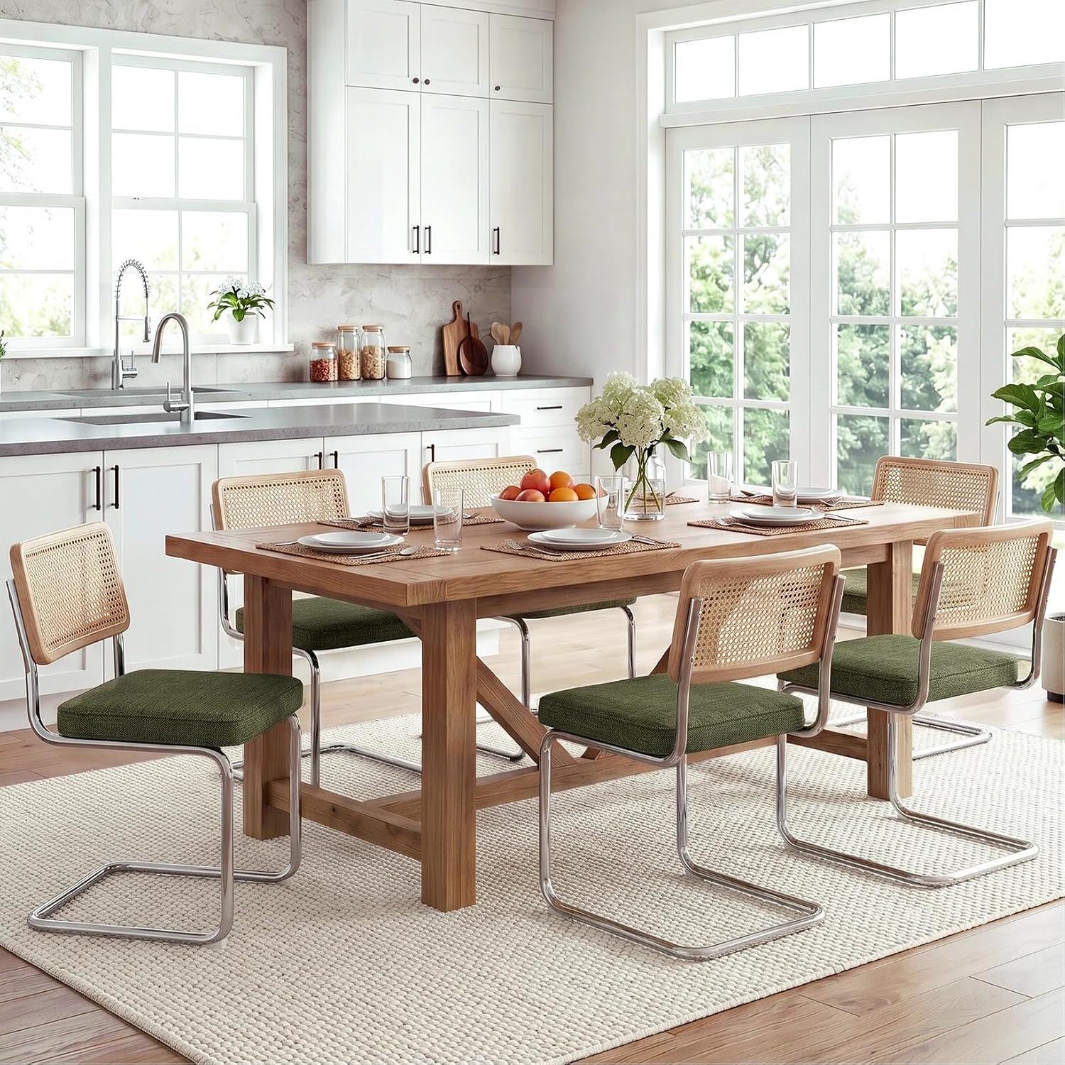 Natural Rattan Dining Chairs Set of 2, Modern Cesca Kitchen Chair - Image 3
