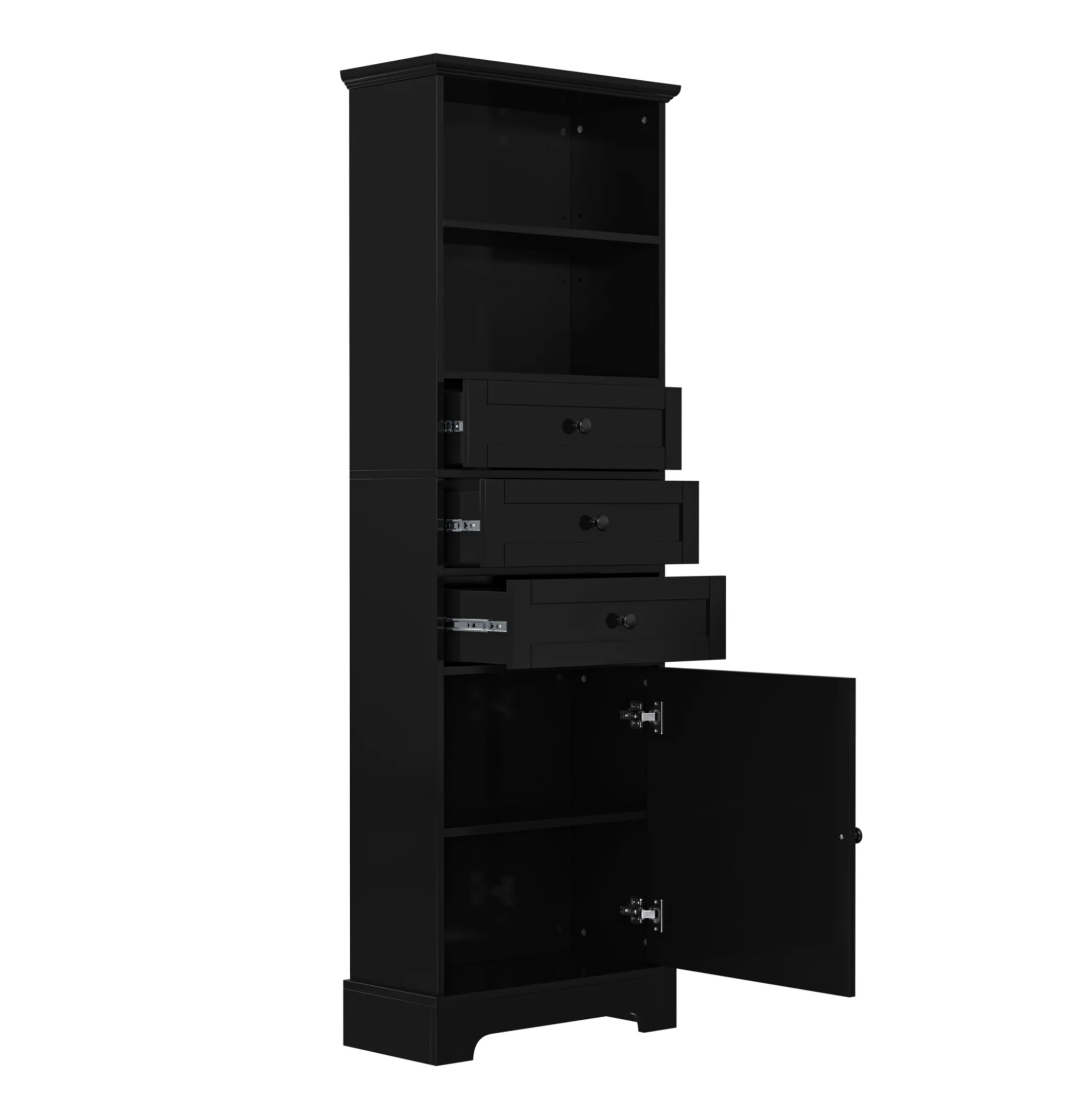Black Tall Storage Cabinet with 3 Drawers and Adjustable Shelves for Bathroom, Study, Office and Interior, MDF Board with Painted Finish Black + MDF - Image 11