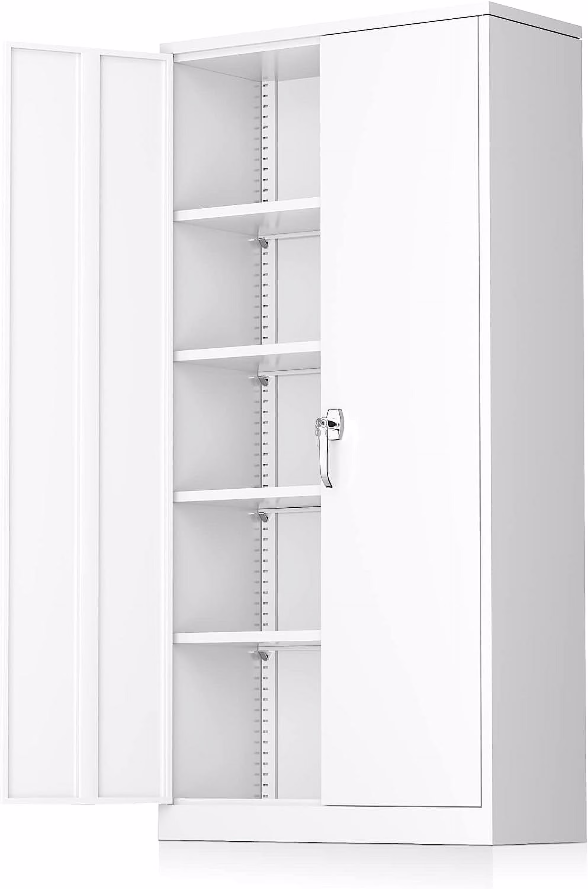 SUNCROWN  Metal Storage Garage Cabinets with Locking Doors and Adjustable Shelves, Steel Storage Cabinet for Garage, Office, Classroom, Assemble Required(White)