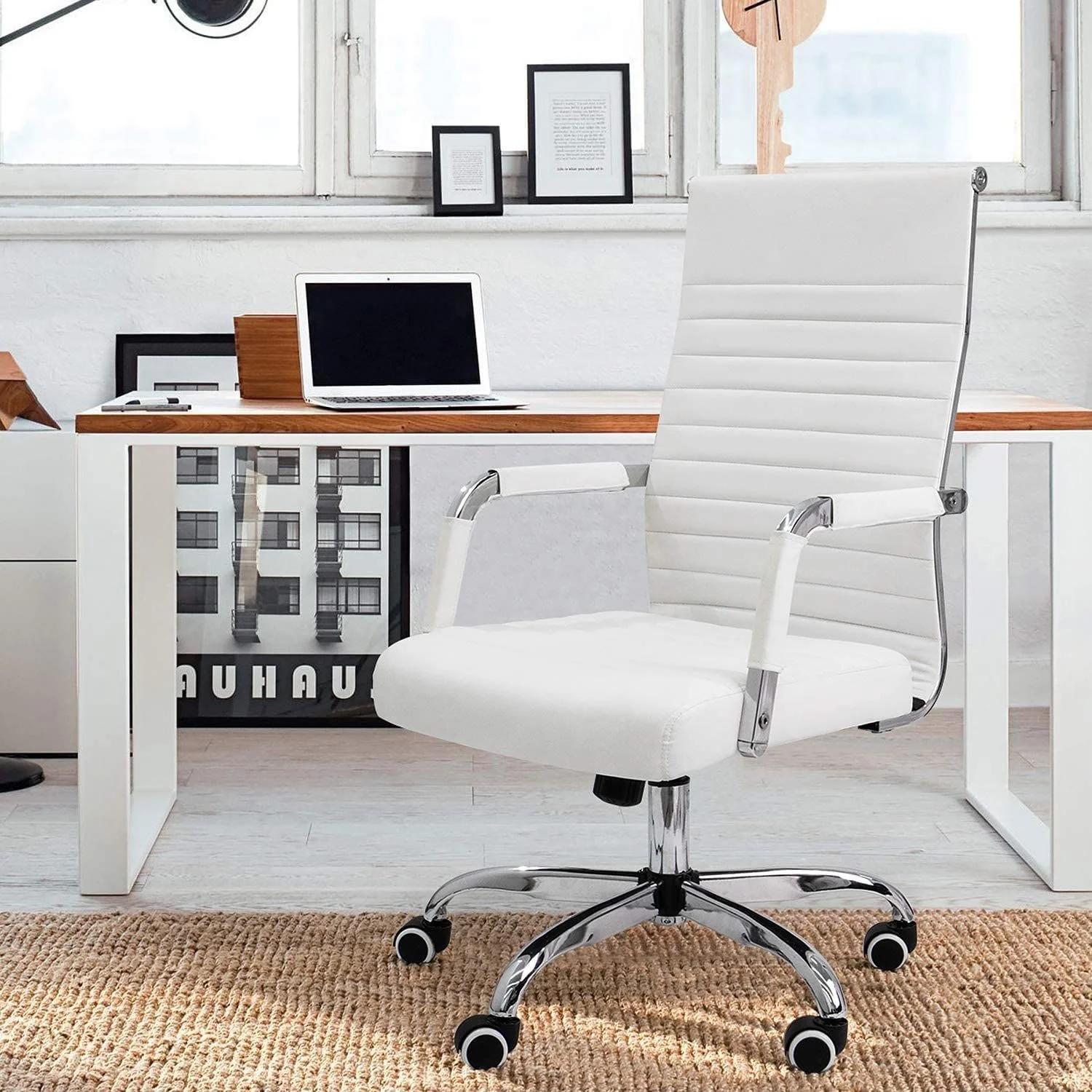Ergonomic Ribbed Office Chair, Modern Computer Desk Chair with Comfortable Upholstered Seat for Home and Office - Image 8
