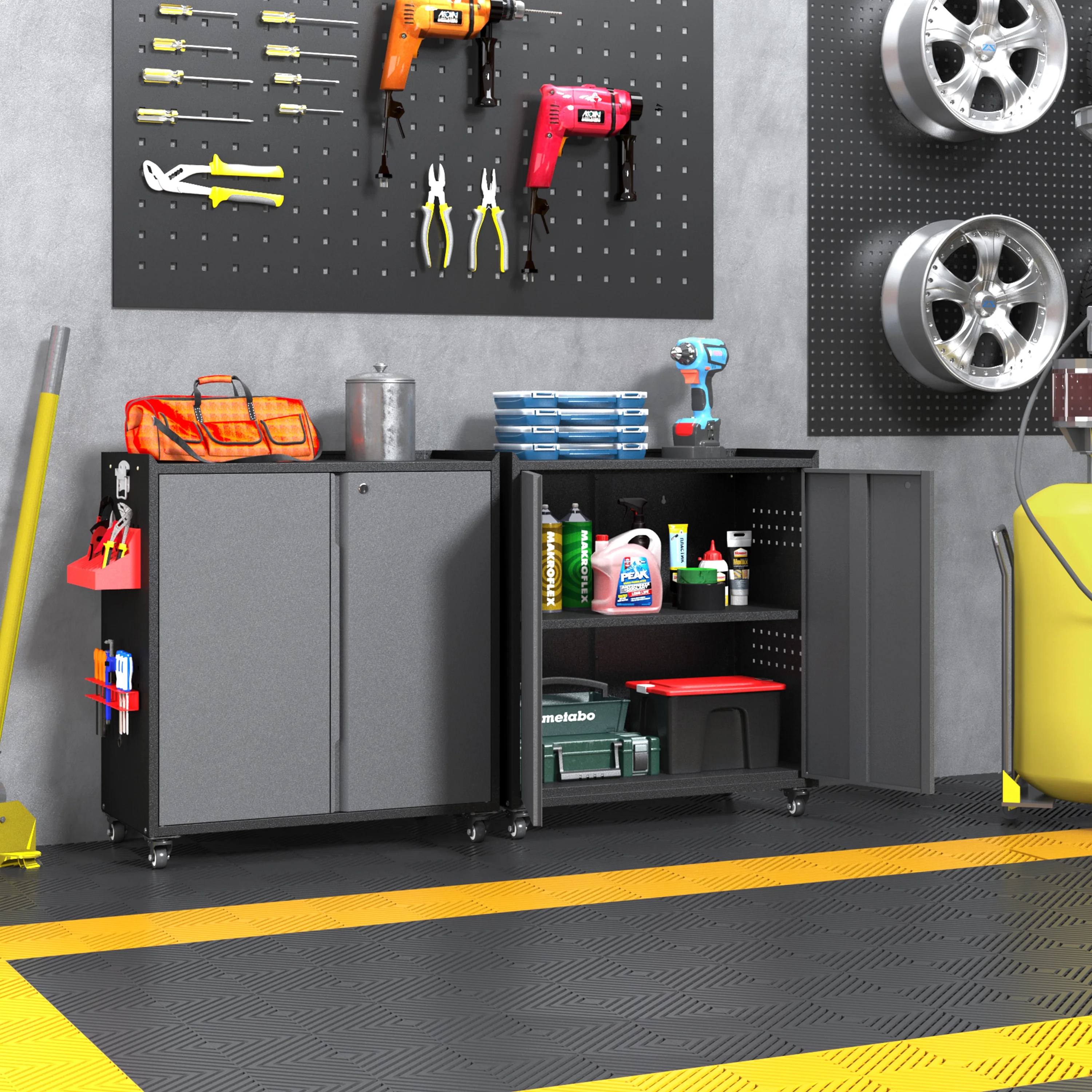 Metal Storage Cabinet with Wheels,Tool Storage Cabinet with Doors and Shelves Adjustable,Heavy Duty Garage Storage Cabinet,Steel Locking Storage Cabinet for Garage/Warehouse/Office/School/Home-Black - Image 21