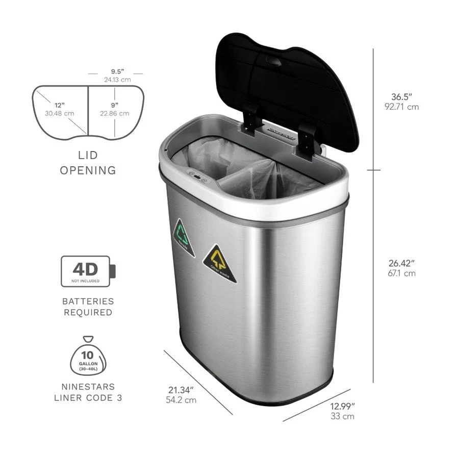 18 Gallon Dual Compartment Motion Sensor Trash Can, Automatic Hands-Free Kitchen Garbage Bin - Image 8