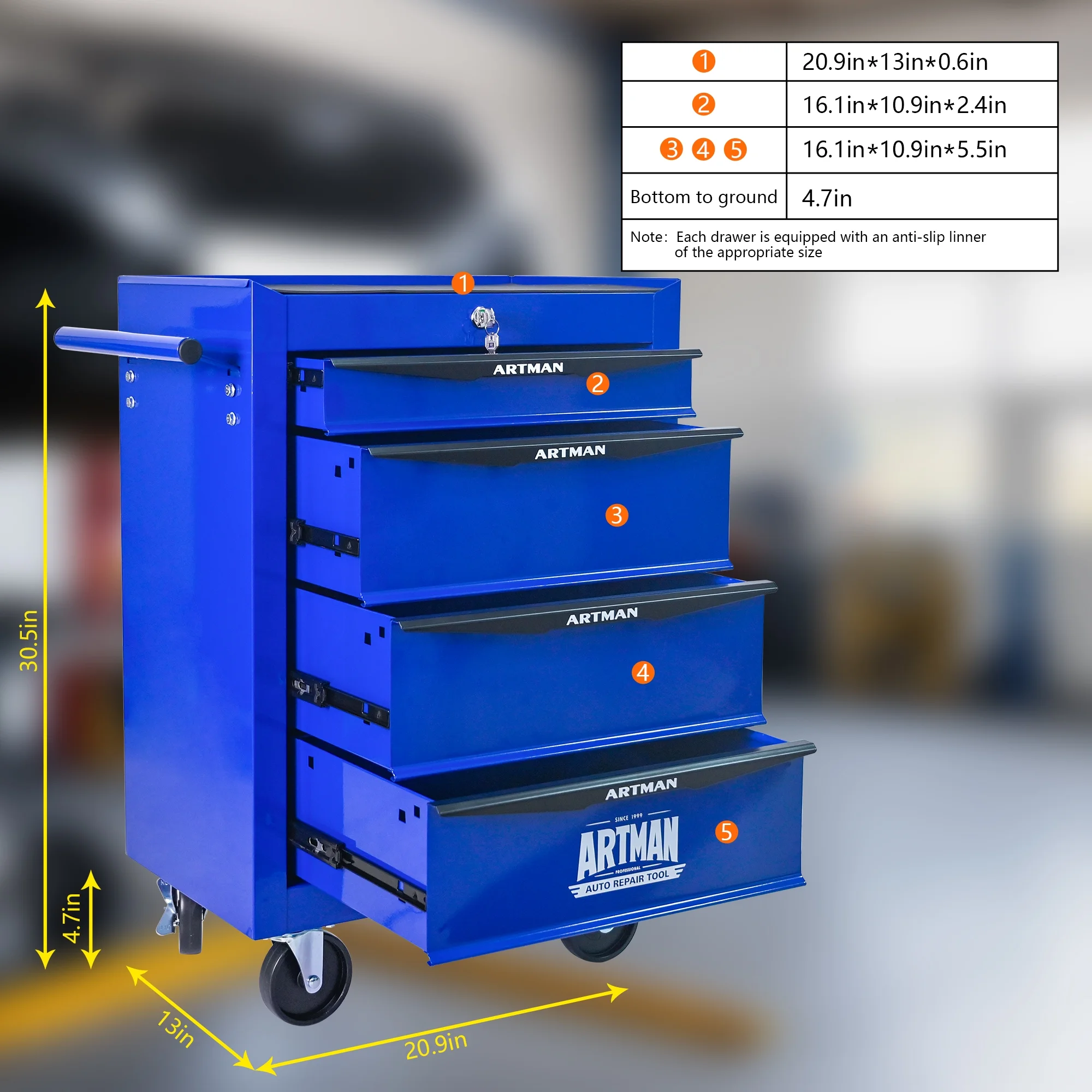 ARTMAN 20" 6-Drawer Tool Chest Cabinet with Ball Bearing Drawer Slides, Steel Tool Storage Box Organizer for Garage Workshop Repair Shop - Image 26