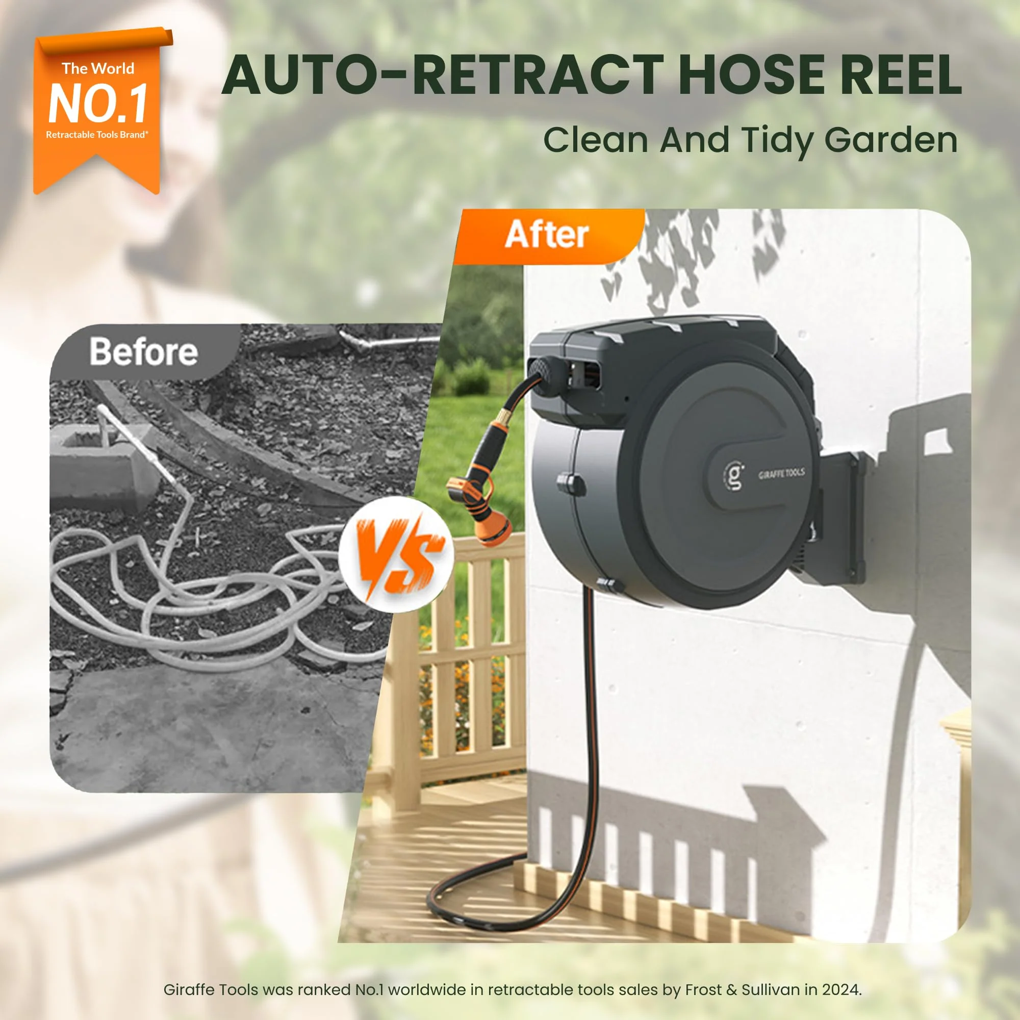 Heavy Duty Wall Mounted Retractable Hose Reel, 1/2 Inch x 78 ft Garden Hose - Image 2