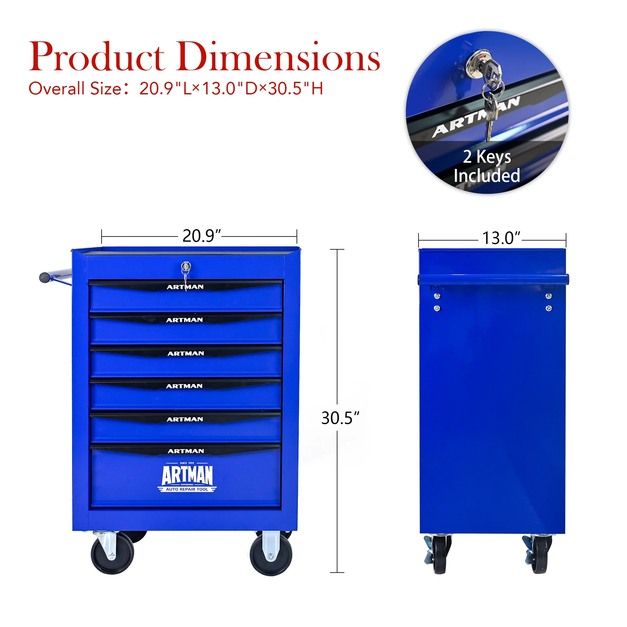 ARTMAN 20" 6-Drawer Tool Chest Cabinet with Ball Bearing Drawer Slides, Steel Tool Storage Box Organizer for Garage Workshop Repair Shop - Image 14
