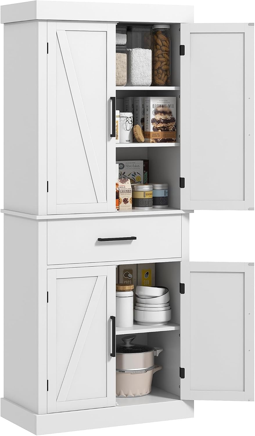 72" Tall Kitchen Pantry Cabinet Adjustable Shelves Barn Doors White - Image 3