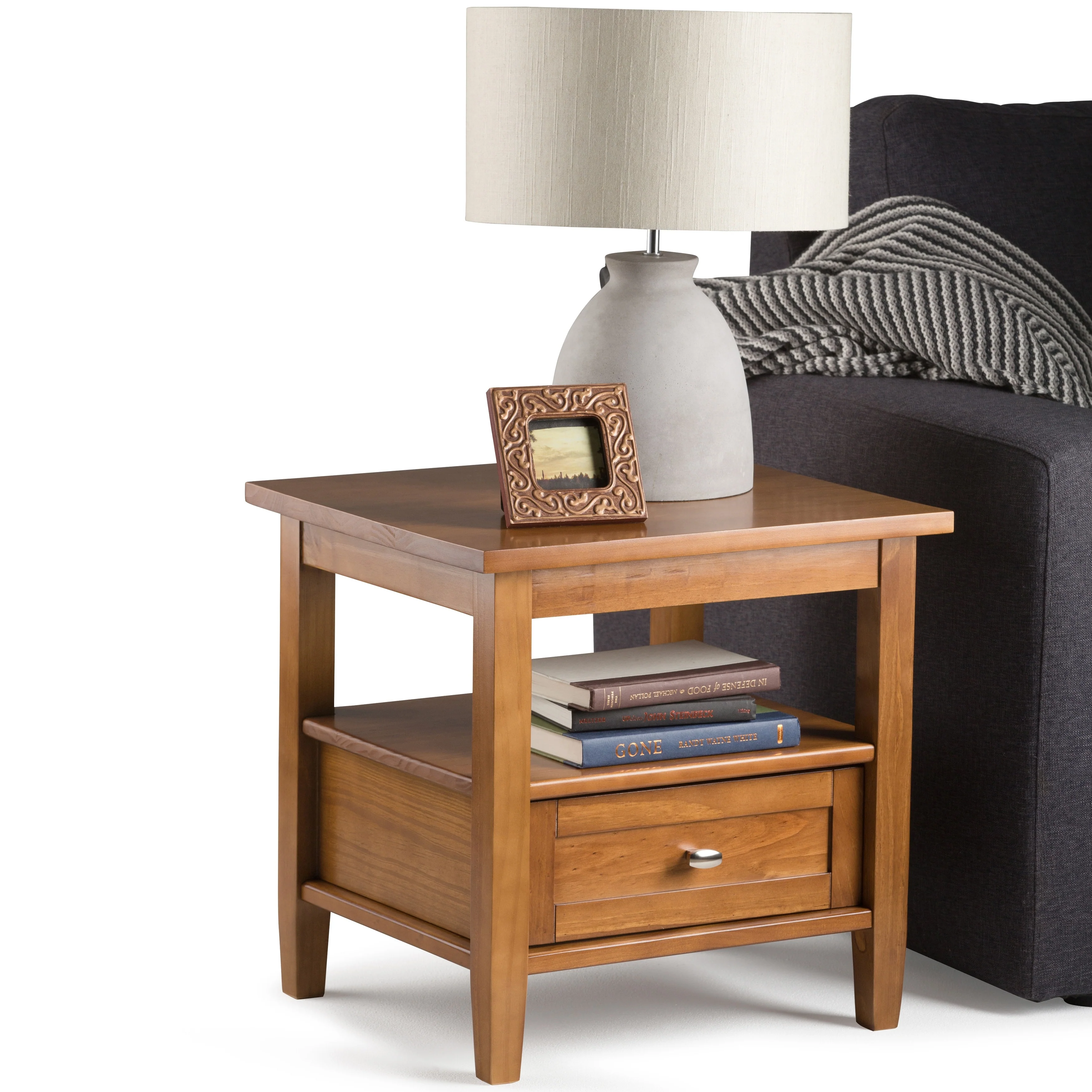 20 Inch Wide Solid Wood Rectangle End Table, Transitional Side Table