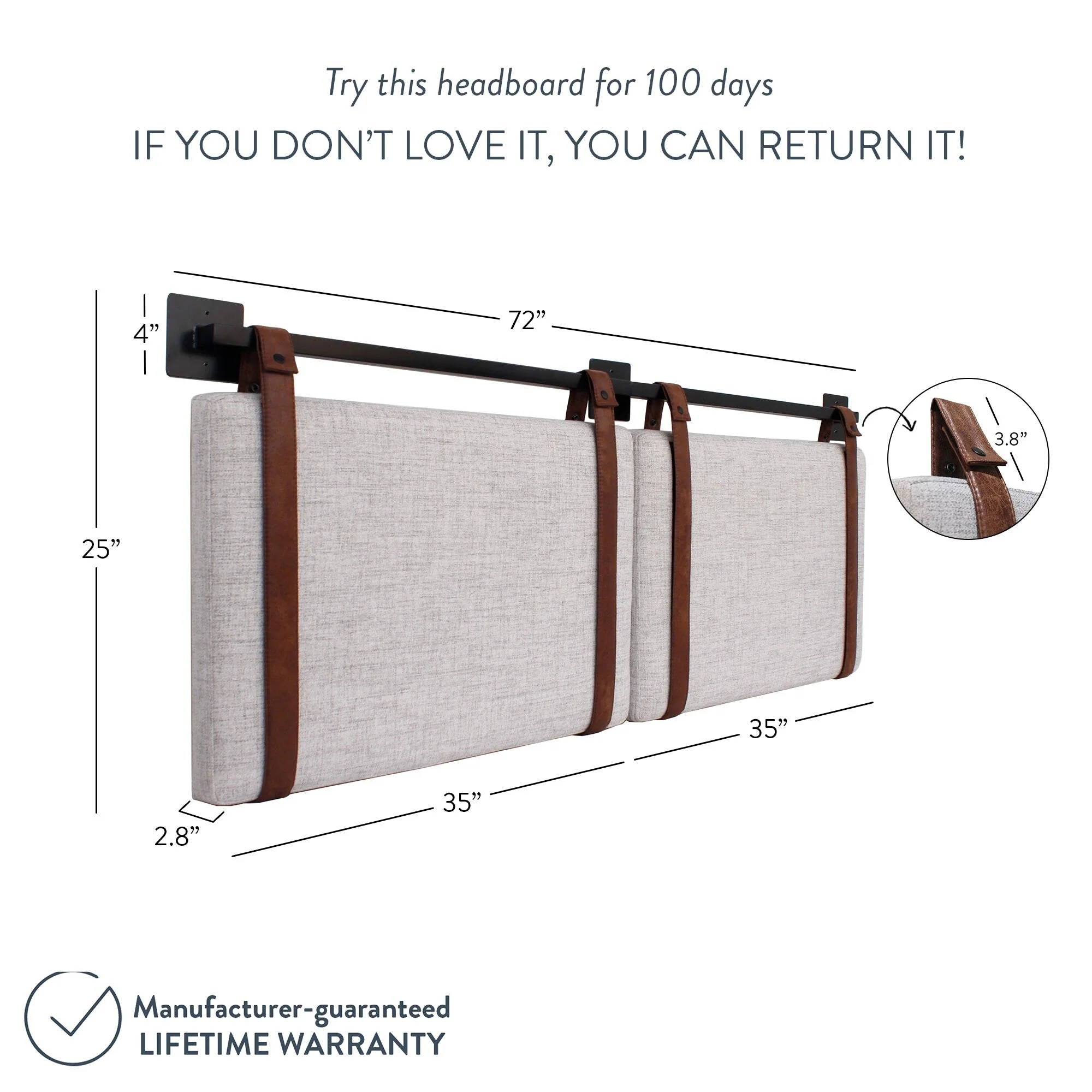 Wall Mount Upholstered Headboard with Metal Rail - Modern Bedroom Headboard - Image 11