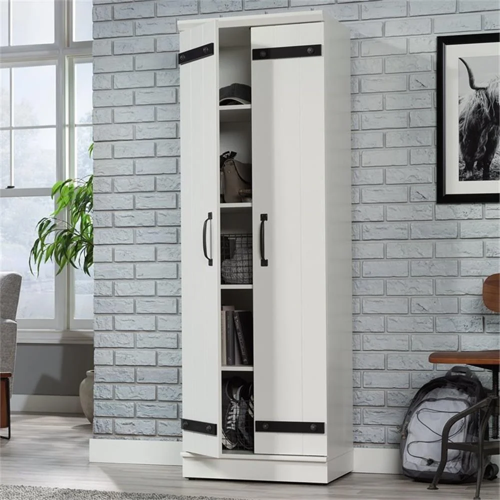 Pemberly Row Farmhouse Engineered Wood 2-Door Narrow Storage Cabinet in Salt Oak - Image 25