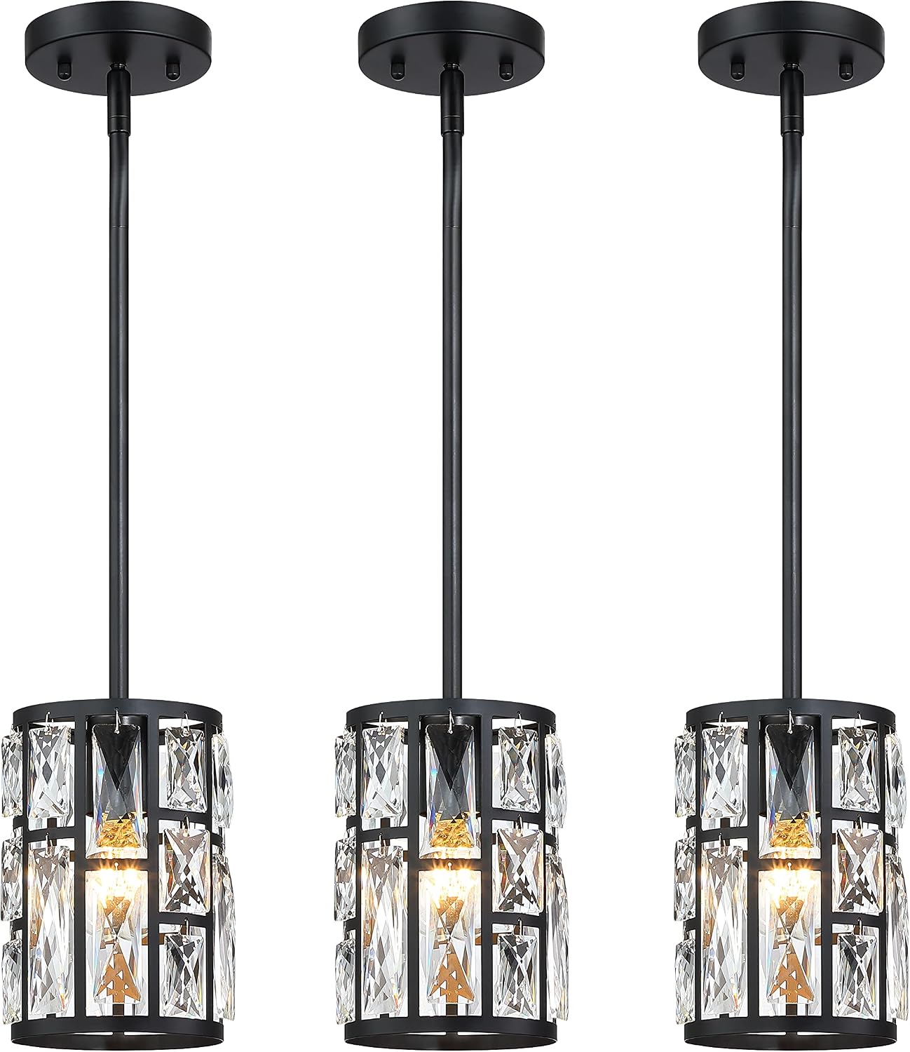 Modern Crystal Pendant Light Fixture 3-Pack, Matte Black Finish Hanging Lighting, Crystal Chandelier for Living Room, Kitchen, Hallway - Image 14
