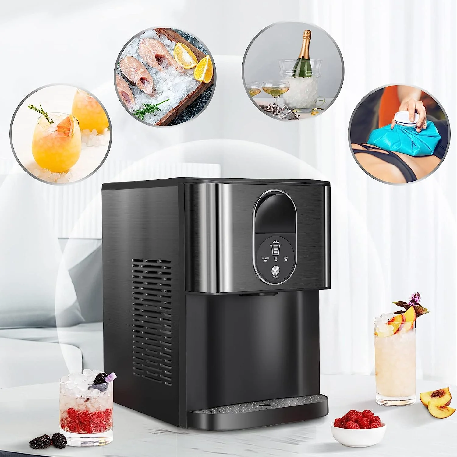 Auseo Ice Maker Countertop with Soft Chewable Ice, 44 Lbs/24H, Self-Cleaning, One-Click Operation for Home/Party(Black) - Image 4