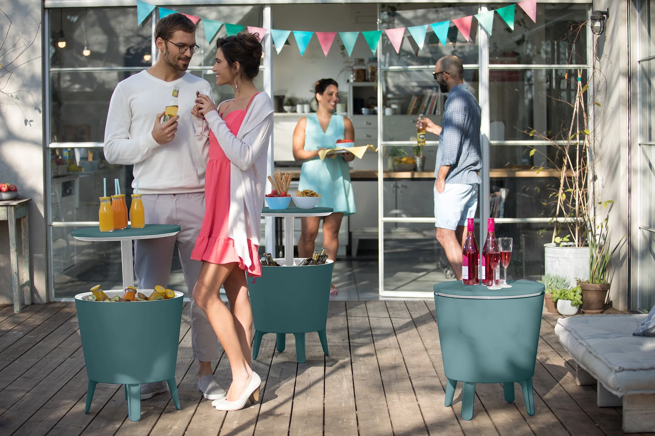 Keter Pacific 7.5 Gallon Cool Bar 2 in 1 Weather Resistant Side Table and Bar Durable Resin Outdoor Patio Beverage Cooler Table, Rattan Look Brown - Image 18