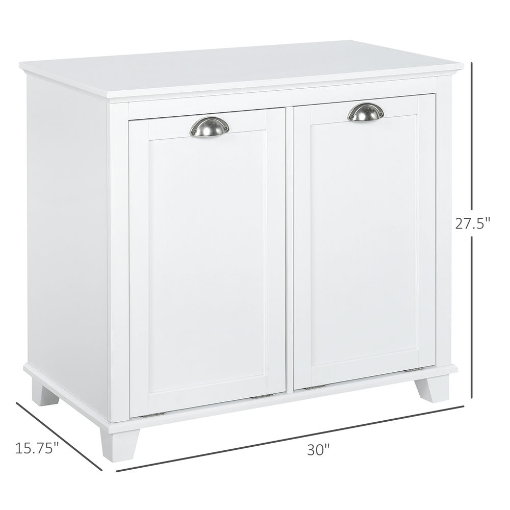 Resenkos Bathroom Floor Cabinet,Bathroom Storage Cabinet with 2-Compartment Hamper, Modern Bathroom Floor Cabinet for Washroom, White - Image 2