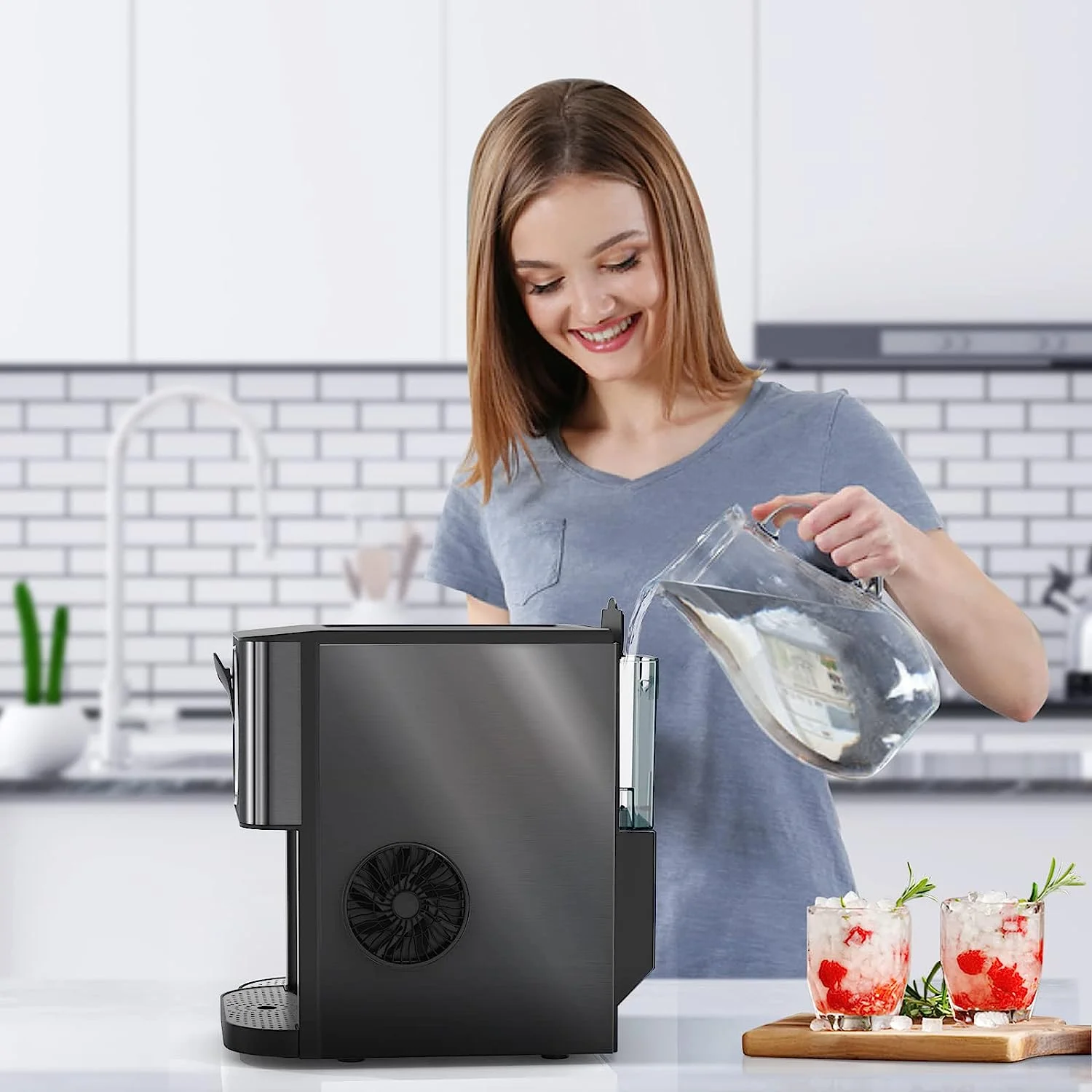 Auseo Ice Maker Countertop with Soft Chewable Ice, 44 Lbs/24H, Self-Cleaning, One-Click Operation for Home/Party(Black) - Image 2