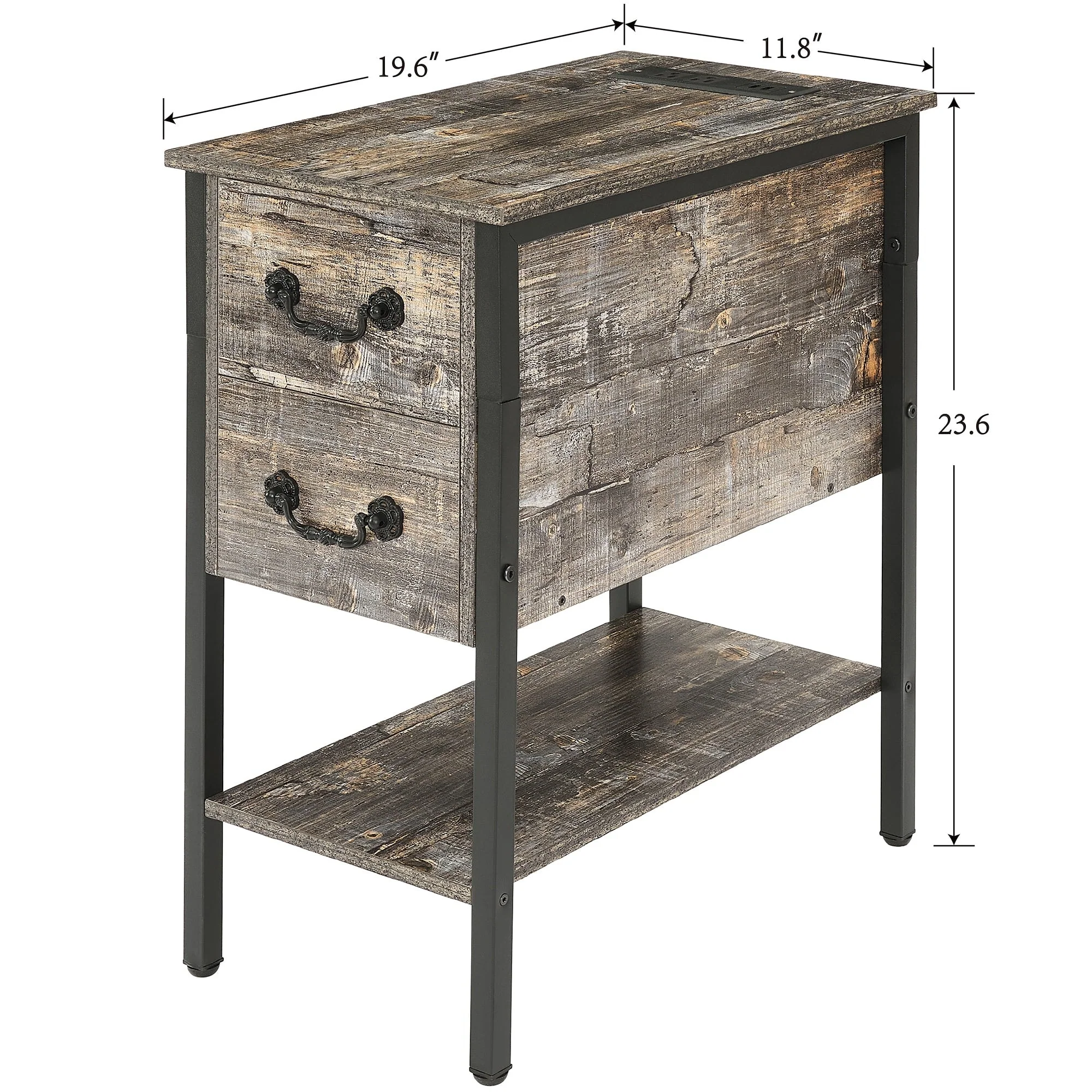 Narrow End Table with Charging Station, Chairside Table with Drawers, USB Ports and Power Outlets - Image 2