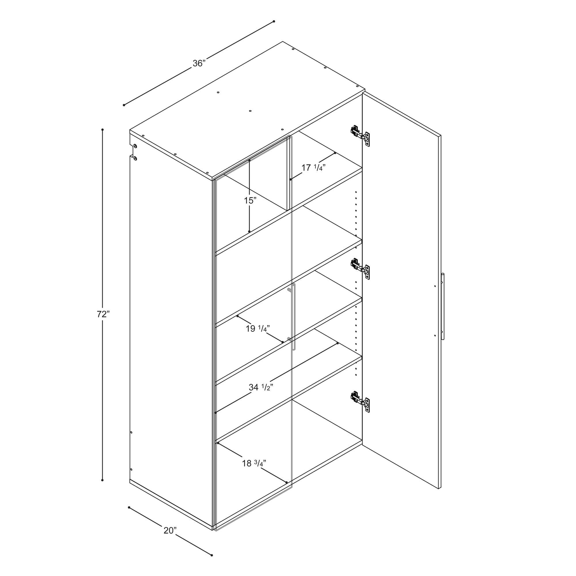 Prepac HangUps Large Storage Cabinet - Immaculate Light Gray 36" Cabinet with Storage Shelves and Doors; Ideal for Bin and General Storage Solutions - Image 9