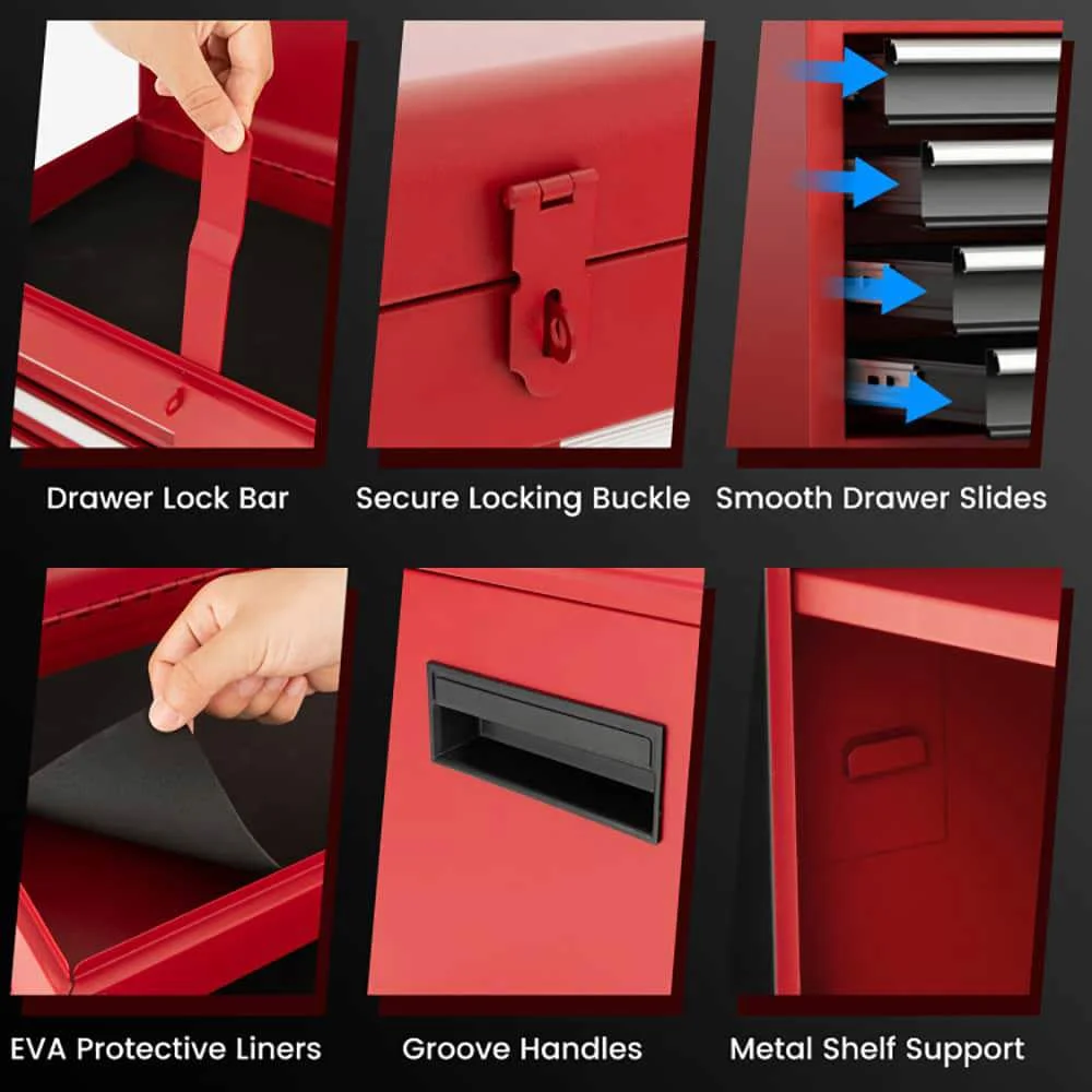 Demifill 2-in-1 Tool Chest and Cabinet with 5 Sliding Drawers, Large Storage Space and Detachable Design, Red - Image 18
