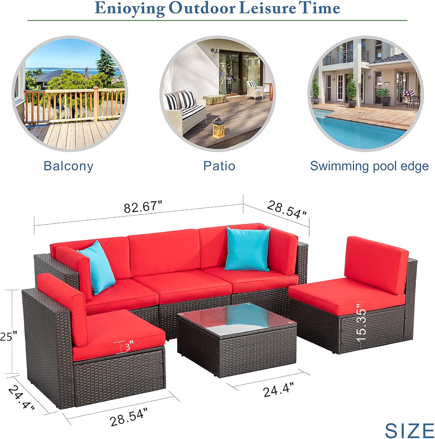 5-Piece All-Weather Patio Furniture Set with Ottoman, Outdoor Wicker Conversation Sofa Set with Cushions for Garden, Deck & Backyard - Image 41