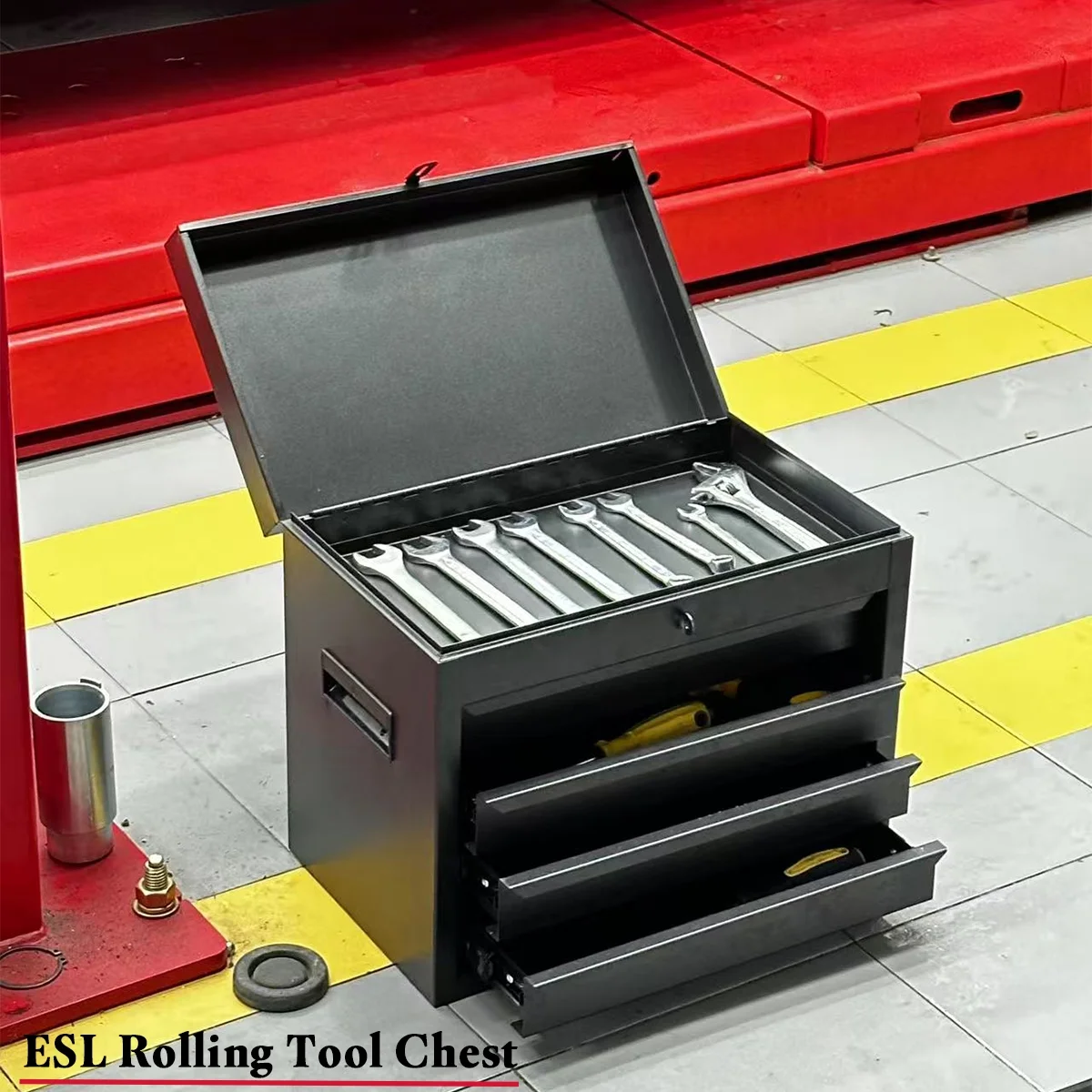 Rolling Tool Chest, 5 Drawers with Big Cabinet, Tool Trolley with 4 Universal Lockable Wheels and Lock Bar, Great Black Tool Cart for Garage Workshop, Sturdy Heavy Duty Tool Storage, Easy Assemble - Image 10