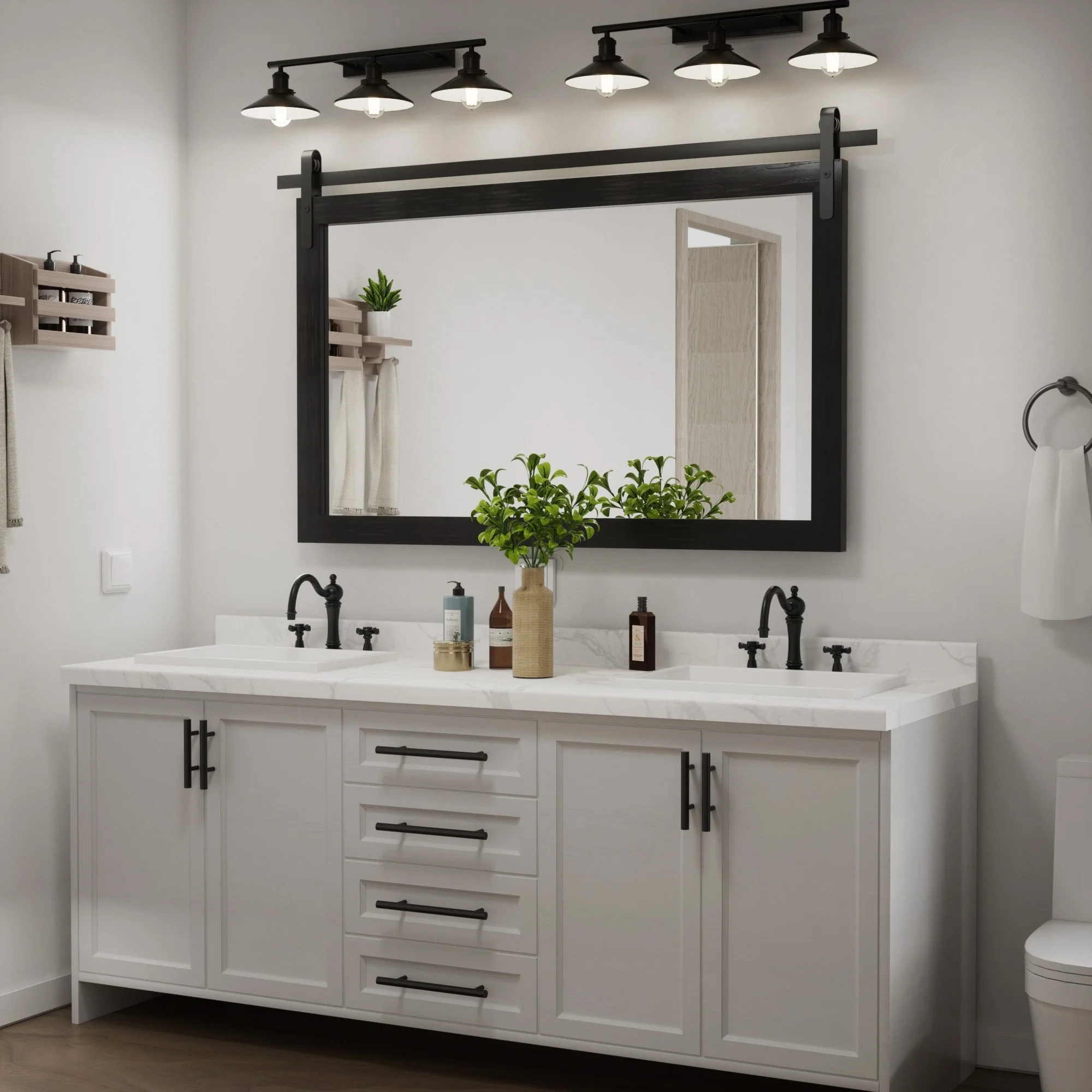 Modern Rectangular Wall Mirror with Wood Frame, Bathroom and Barn Door Mirror, Multiple Sizes - Image 48