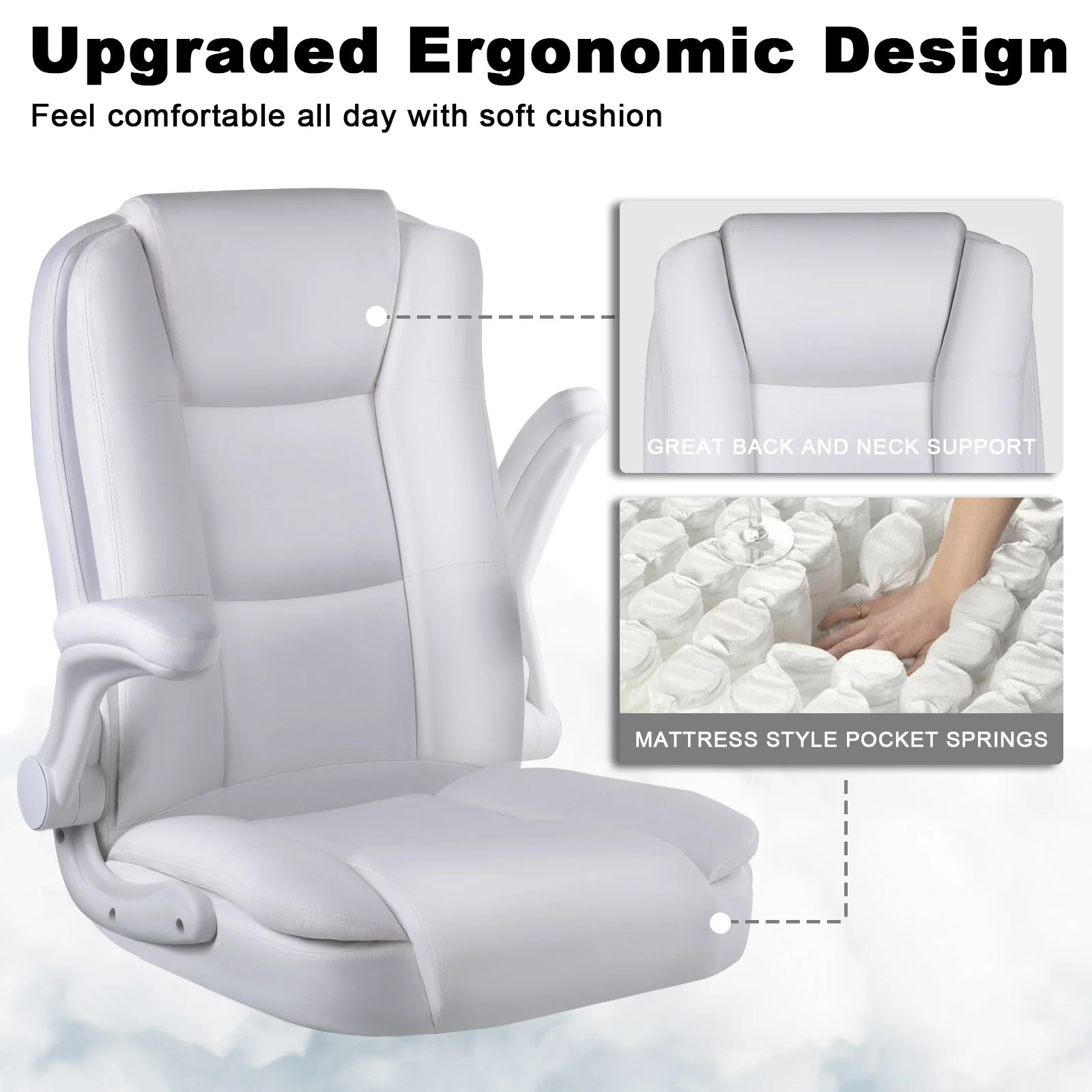 Big and Tall Ergonomic Office Chair, High Back Leather Executive Computer Chair with Padded Flip-Up Arms - Image 19