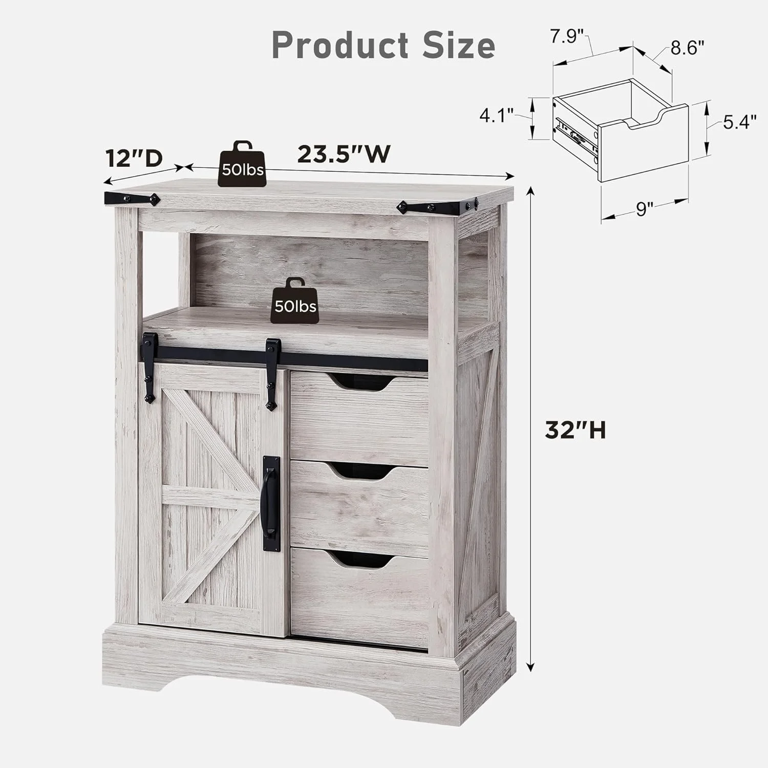OKD Farmhouse Bathroom Storage Cabinet with 3 Drawers and Adjustable Shelves Wooden Rustic Accent Entryway Cupboard, Antique White - Image 16