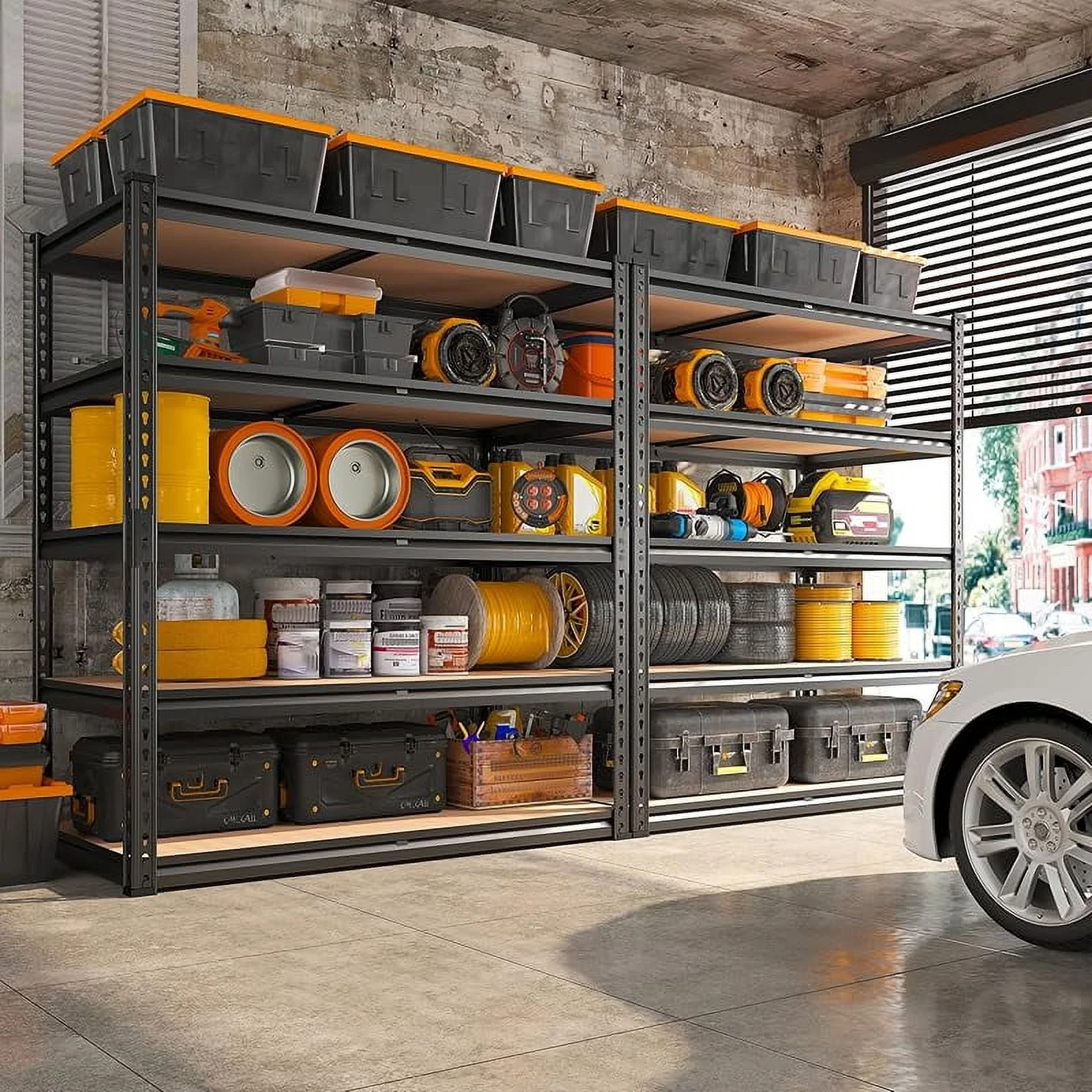5 Tier Garage Storage Shelves, Industrial Style, 72"H x 35.5"W x 15.8"D, 2000LBS Capacity, Adjustable Height, Divisible Shelves - Image 2