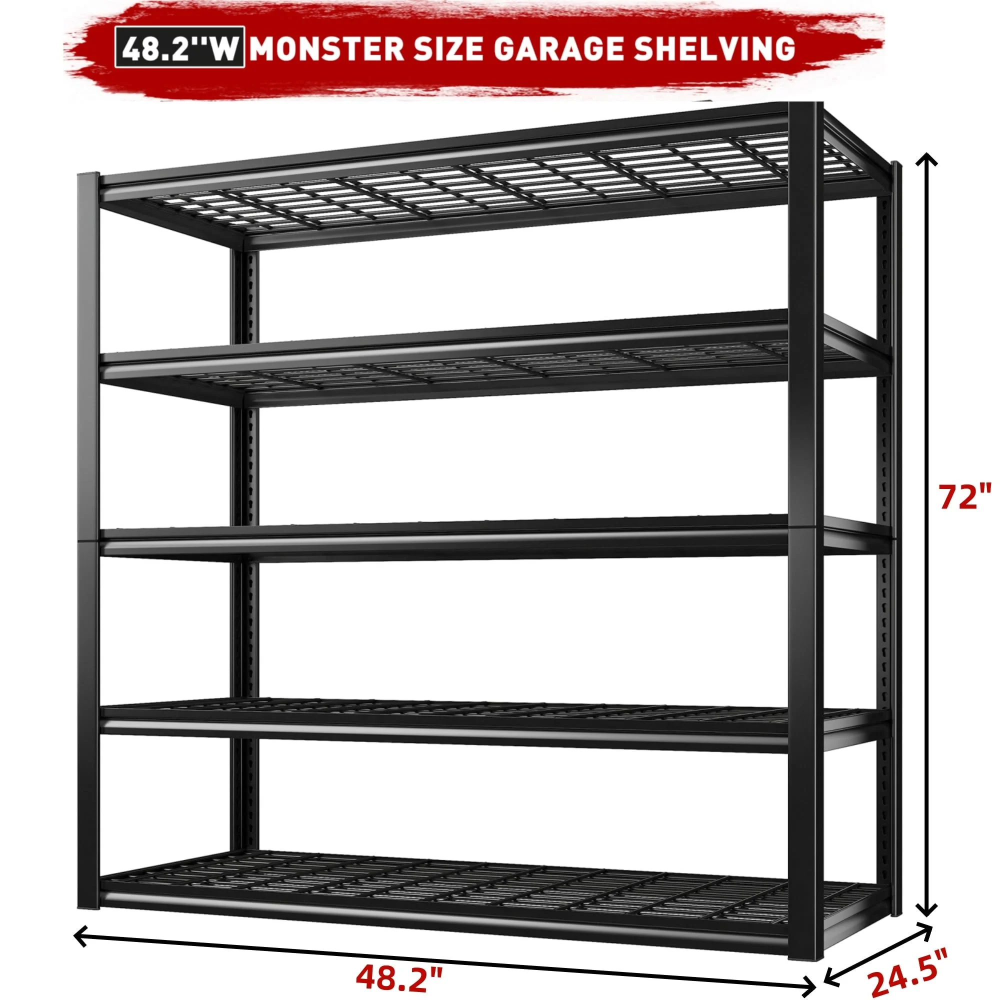 REIBII 48.2"W Garage Shelving Heavy Duty 3000LBS Storage Shelves Adjustable 5 Tier Metal Shelving,48.2''L X 24.5''W X 72''H - Image 8