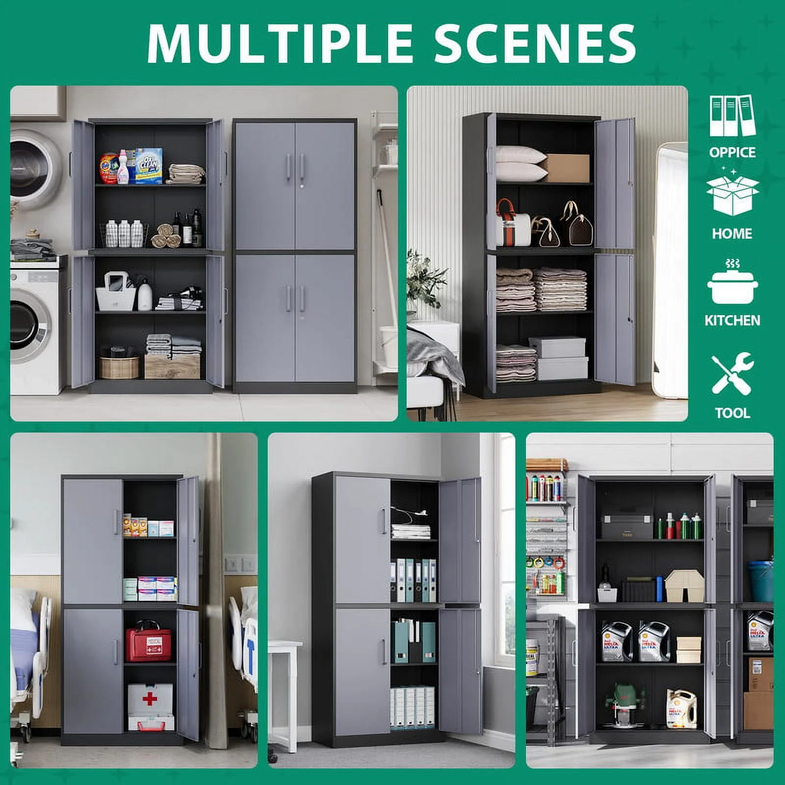 MIIIKO 71" Metal Storage Locker Metal Garage Locker Cabinets with Locking Door and 4 Adjustable Shelves, Steel Classic Storage Cabinet for Home, School, Office, Garage - Image 39