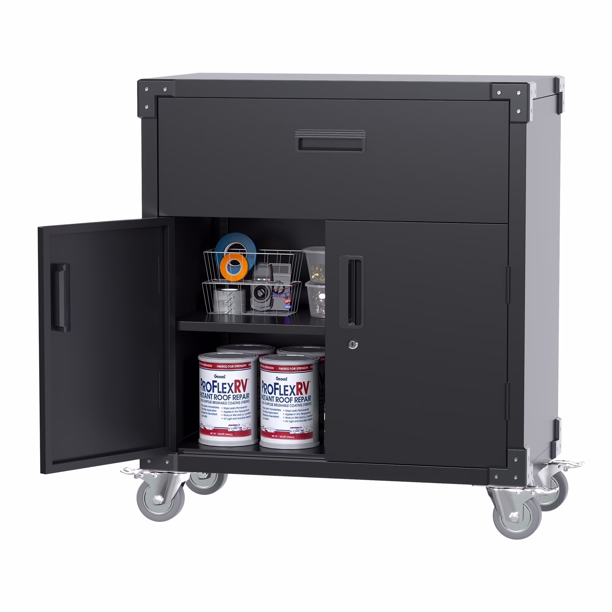 Gaeanet Rolling Tool Storage Cabinet with 5 Adjustable Shelves and Pegboard,Metal Garage Storage Cabinet with Wheels for Garage Home Office Utility Room,71" H-32" W-16" D,Required Assembly, Black - Image 3