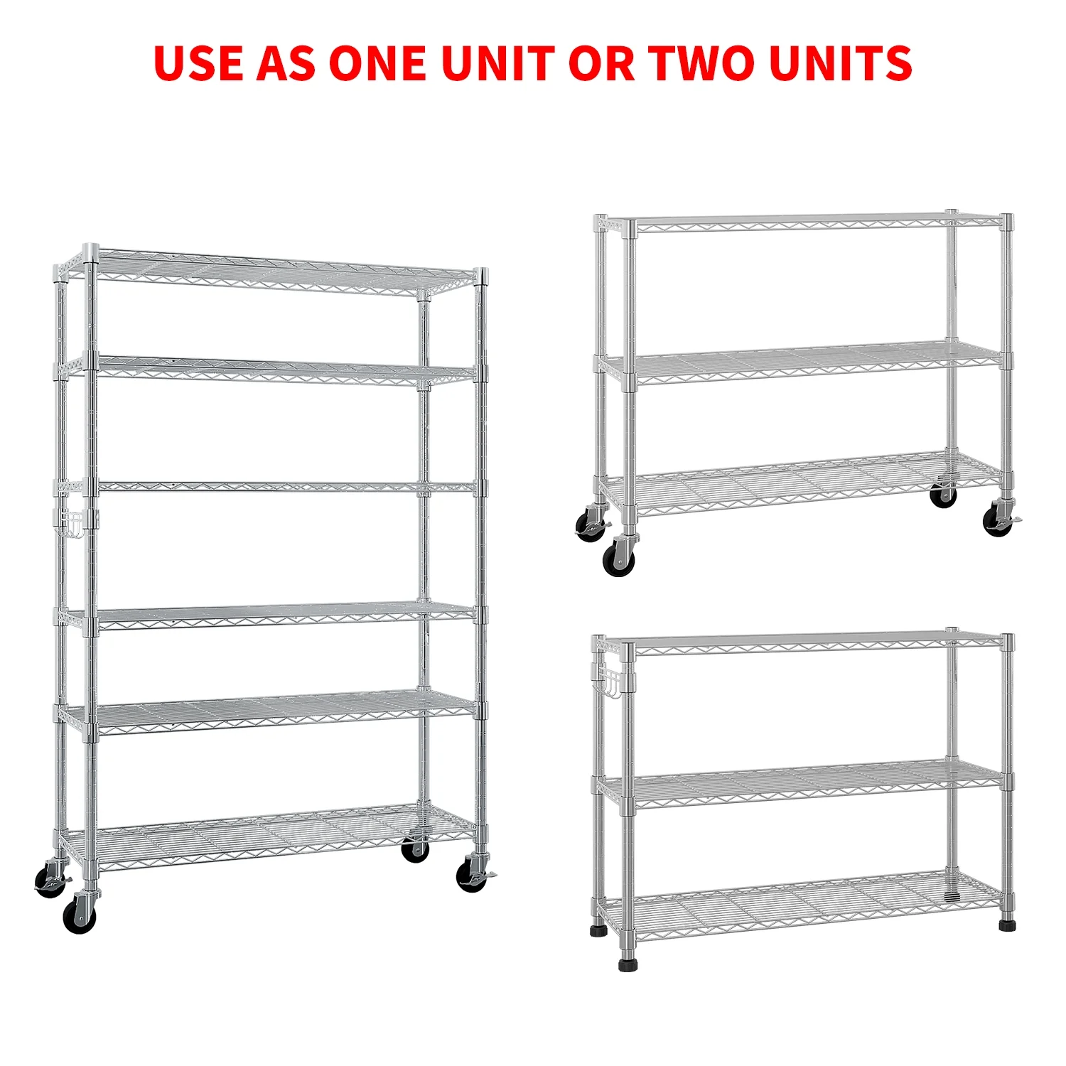 Xilee Wire Shelving Unit with Wheels Steel 6 Tier Heavy Duty Layer Rack Storage Metal Shelf Garage Organizer Wire Rack Shelving Adjustable - Image 5