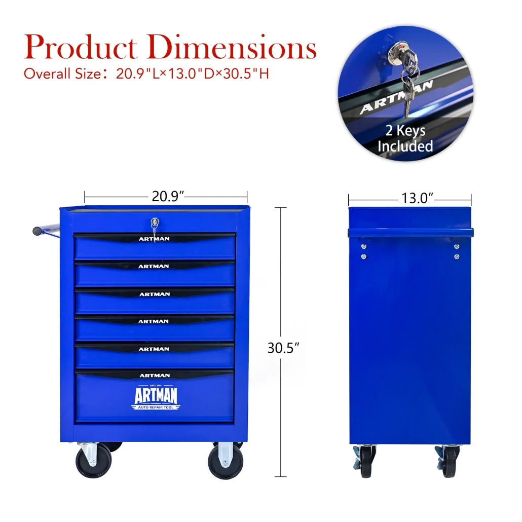 Rolling Steel Tool Chest with 7 Drawers, Ball Bearing Slides & 4-Wheel Mobility - Lockable Storage Cabinet for Workshop or Garage - Image 16