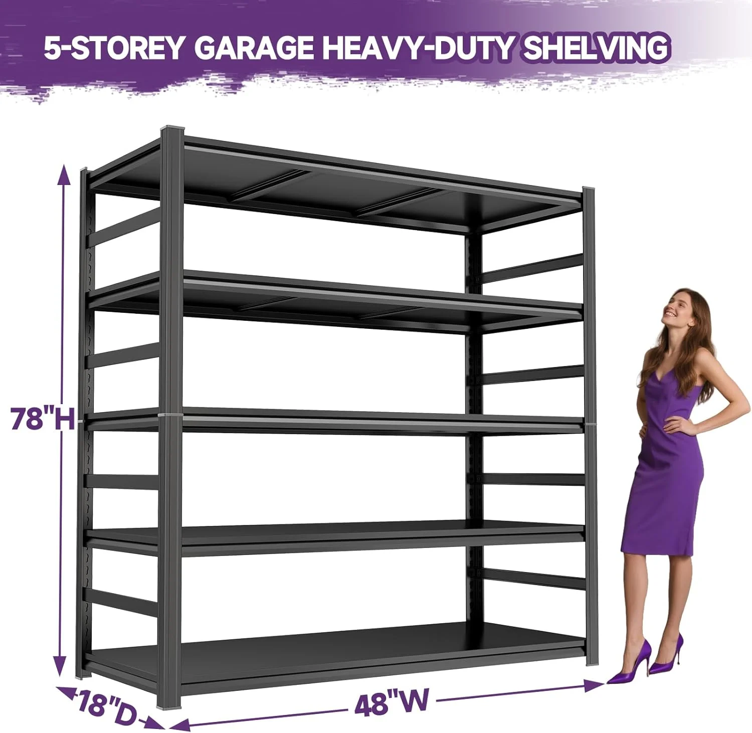 Garage Shelving 3500LBS Storage Shelves 5-Tier Adjustable Metal Shelving Units Garage Storage Shelves Heavy Duty for Industrial, Warehouse, Basement, Commercial, Black - Image 21