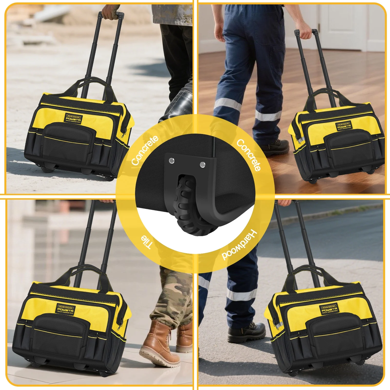 18" Rolling Tool Bag with Wheels, 15-Pocket Heavy Duty Rolling Tool Storage Bag with Retractable Handle for Construction, Carpentry, Repair - Image 6