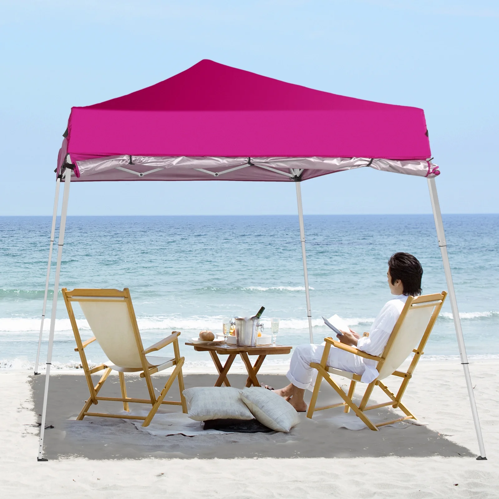 6x6ft Pop Up Canopy Tent - Portable Waterproof Gazebo for Camping & Patio Use, Easy Setup with Carry Bag & Slant Legs, Pink - Image 3