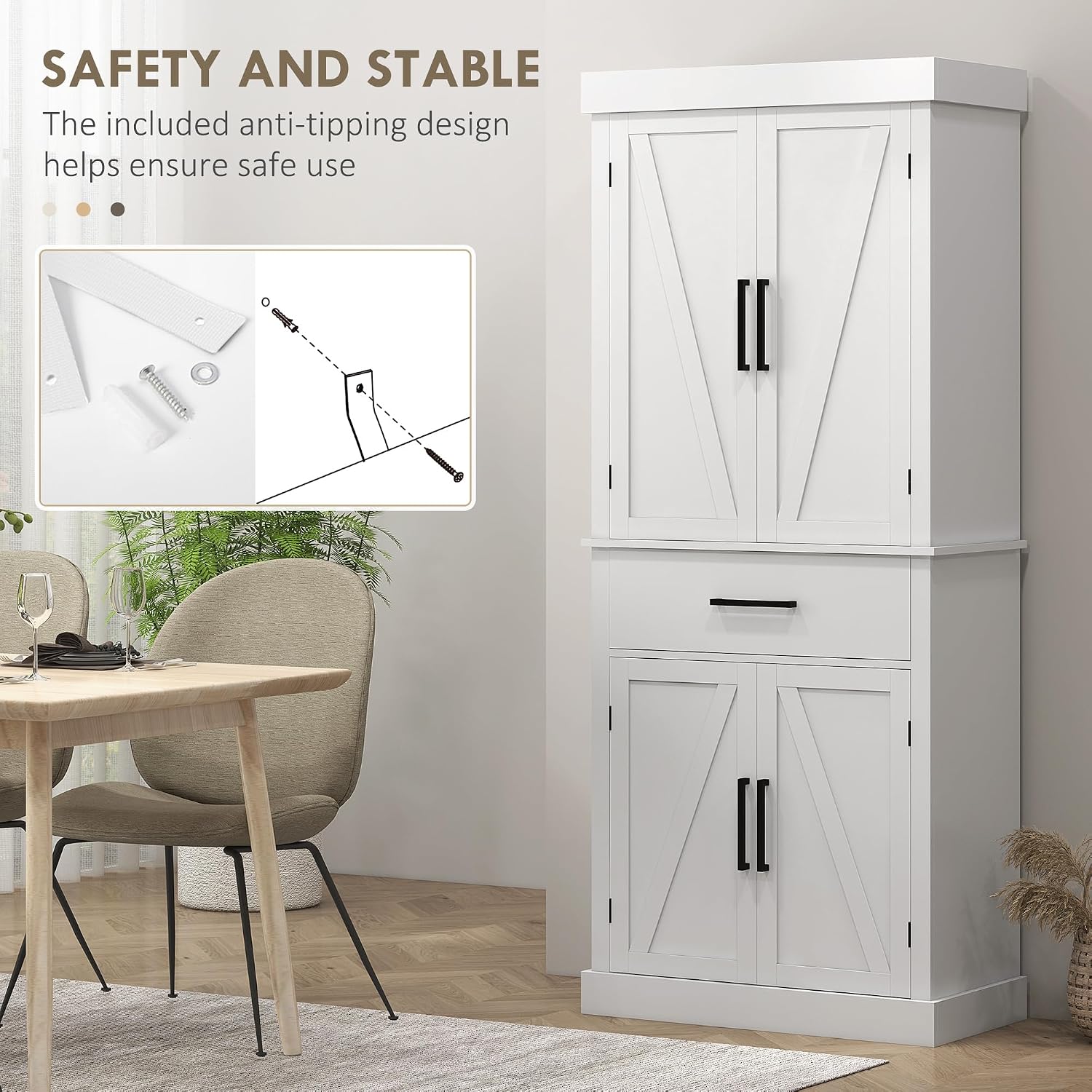 72" Tall Kitchen Pantry Cabinet Adjustable Shelves Barn Doors White - Image 7