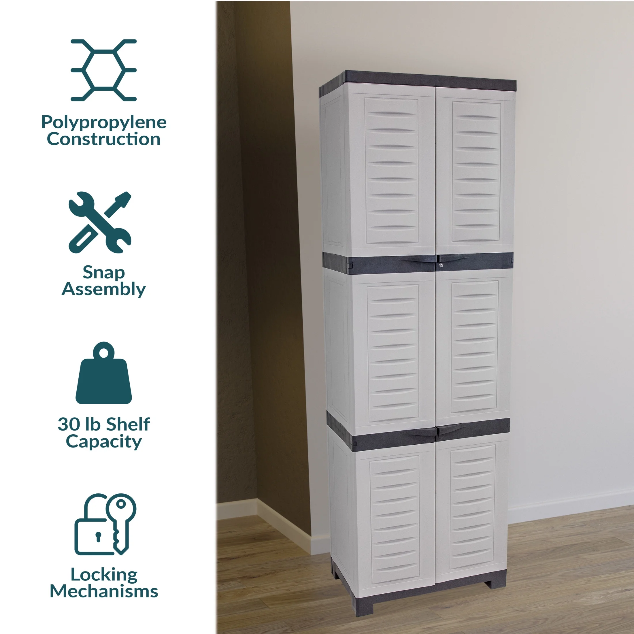 Sunnydaze Lockable Adjustable 72" Plastic 4-Shelf Freestanding Garage Storage Cabinet, Charcoal with Gray Trim - Image 22