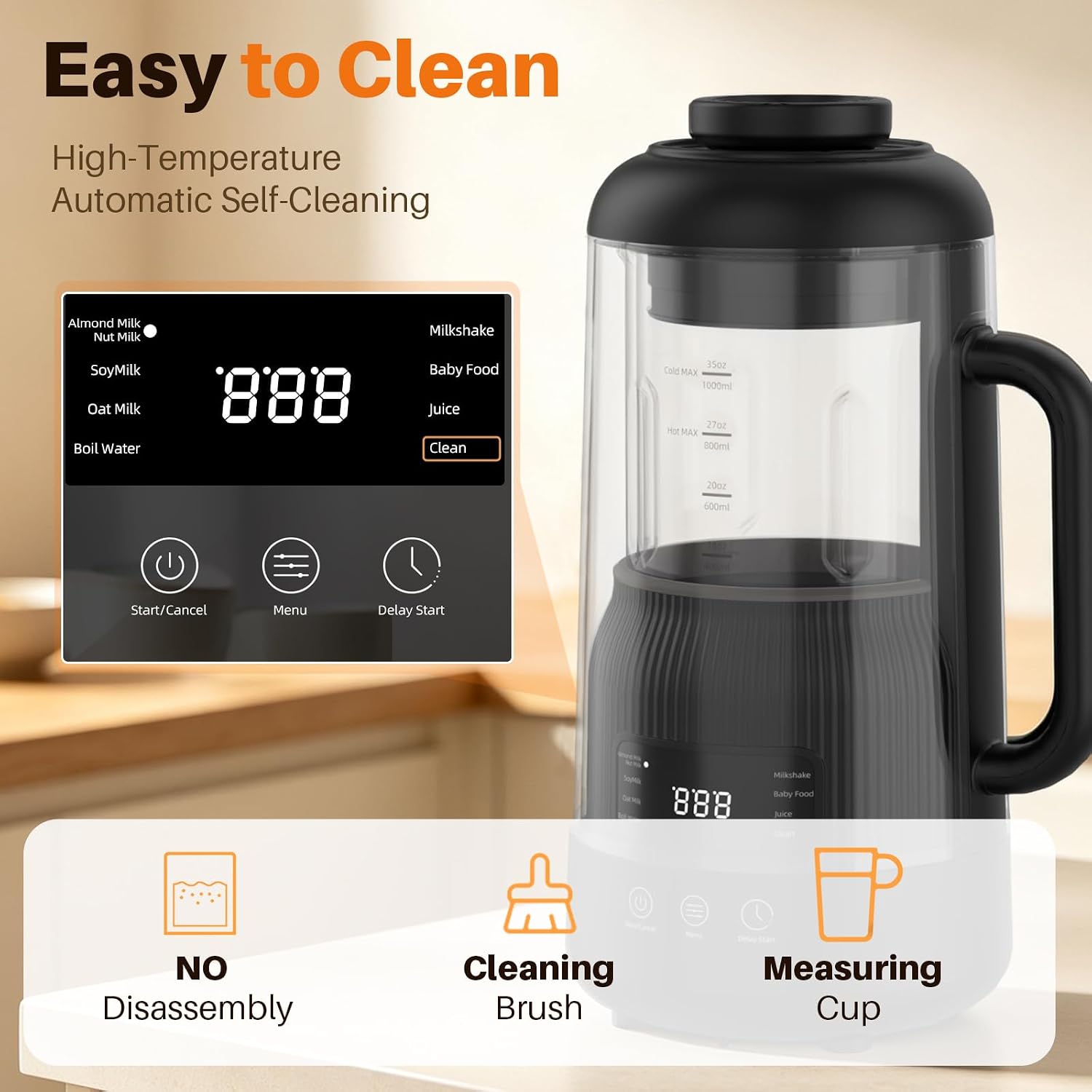 8-in-1 Nut Milk Maker with Silent Shield 12H Delay Start/Keep Warm 35oz - Image 8