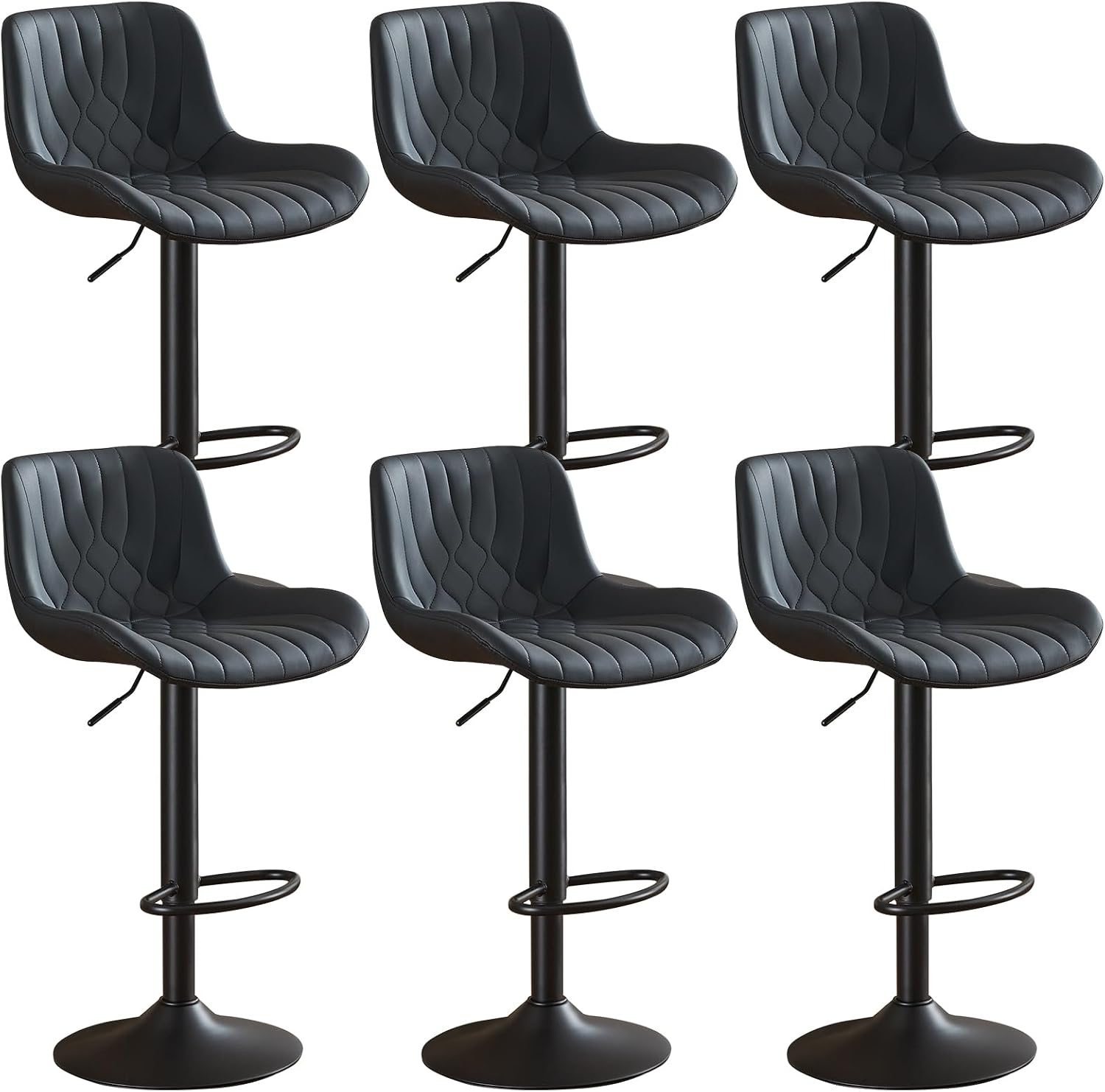 Modern Adjustable Bar Stools Set of 2,Swivel Backs with Faux Leather Counter Height for Kitchen Island Breakfast Bar Chairs Padded Seats for Bar(Black) - Image 14