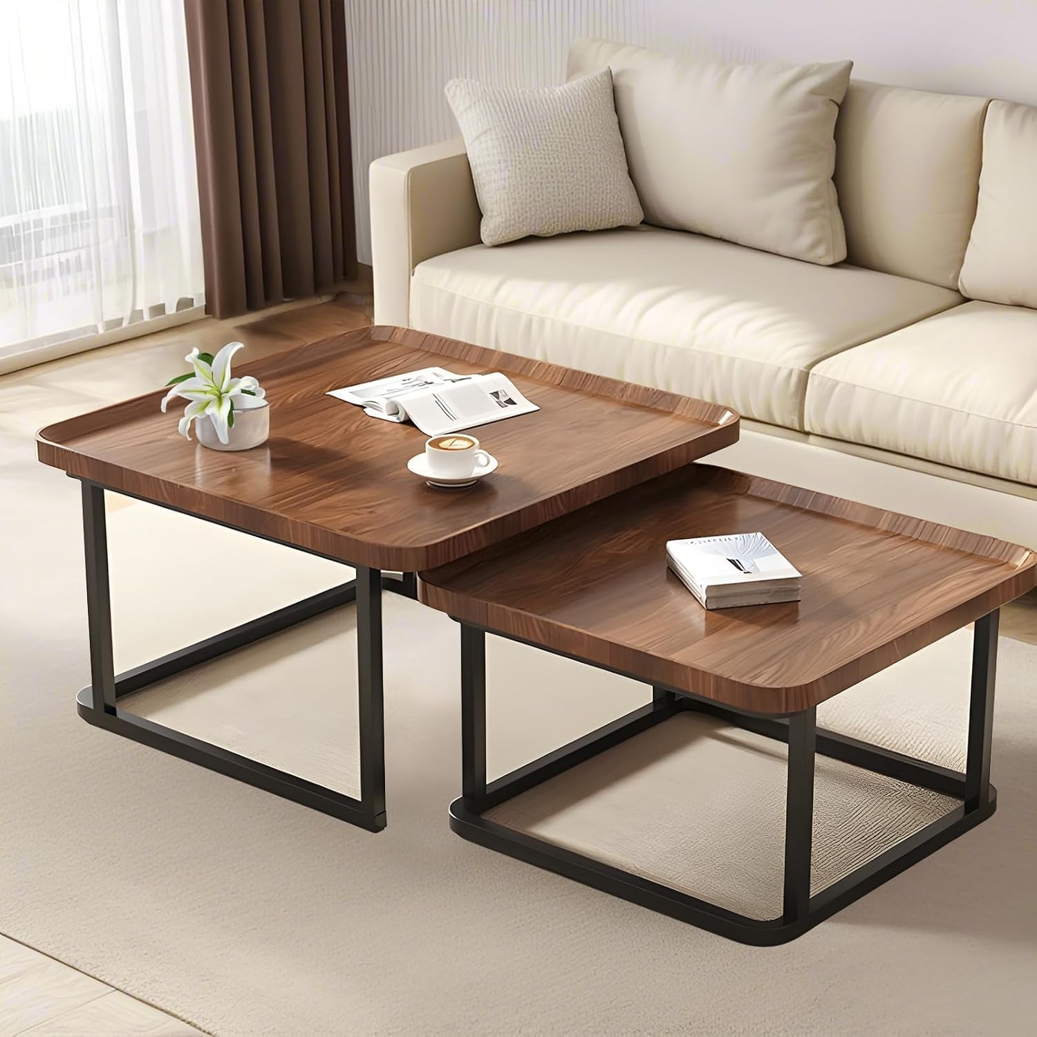 Nesting Coffee Table Set of 2, 23.6"+19.7" Nesting Tables