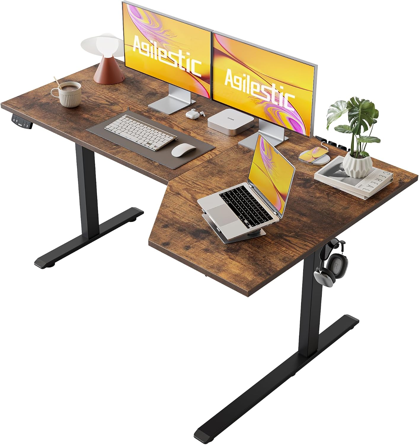 55 x 32 Inch Corner L Shaped Electric Standing Desk, Rustic Brown - Image 11